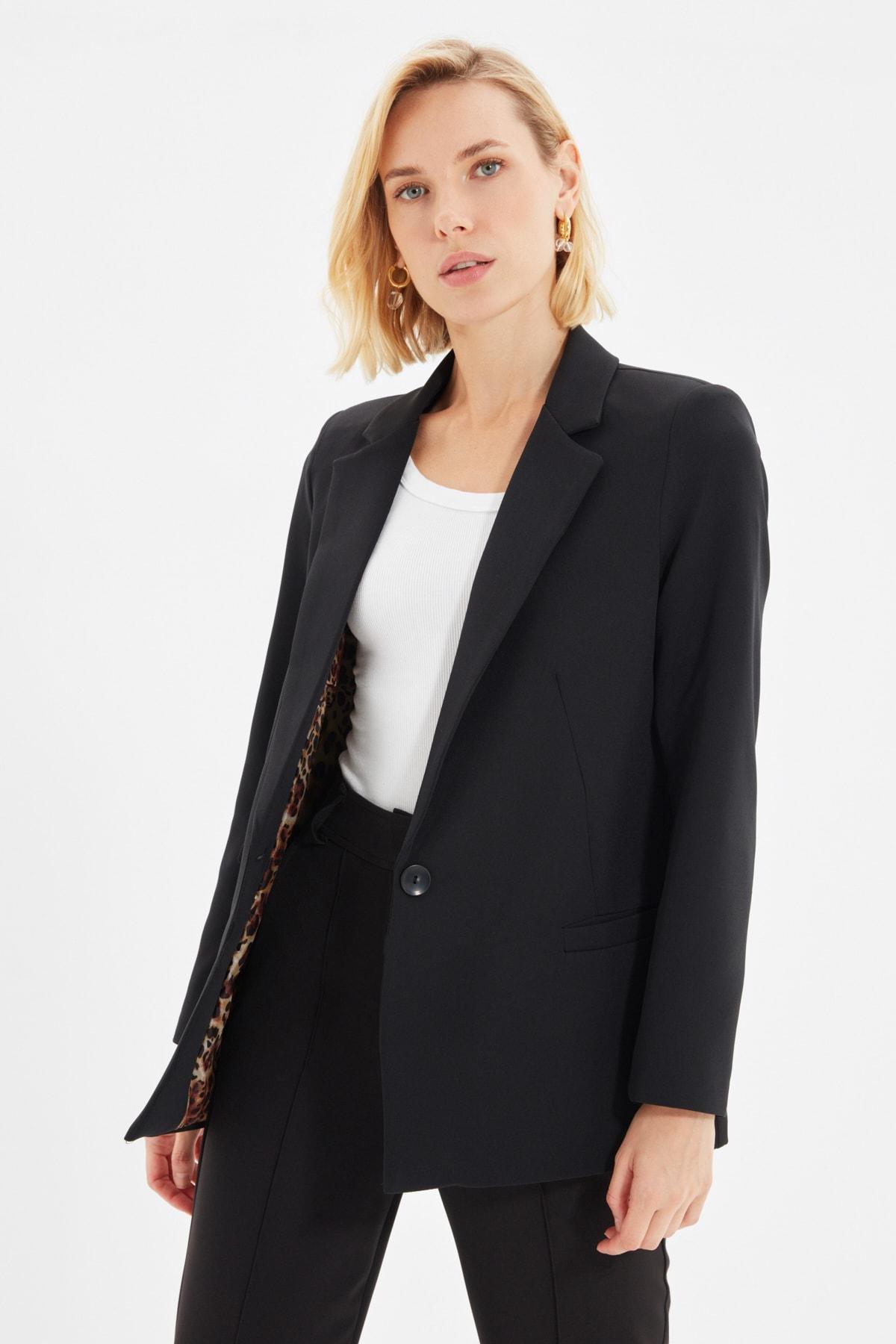 Black Double Breasted Blazer, Black, large image number 5