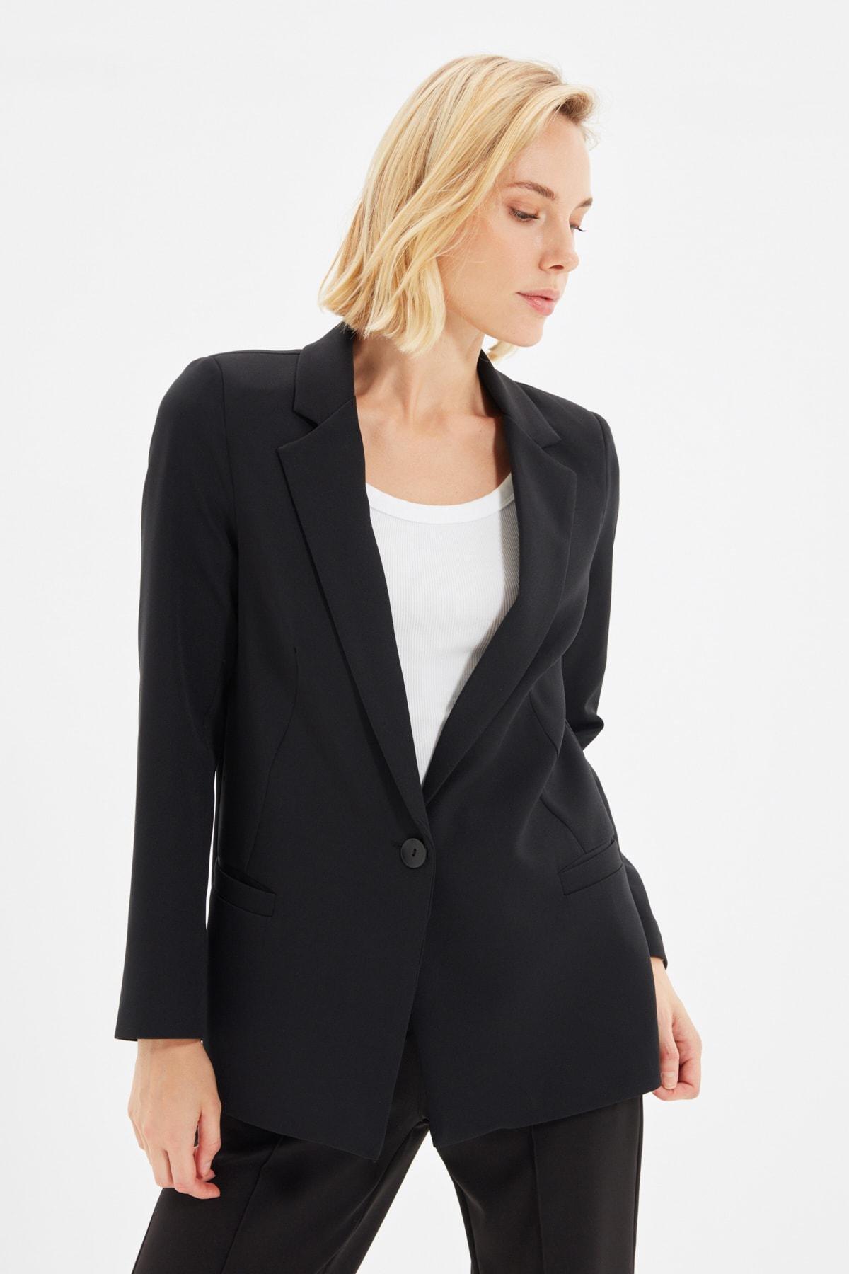 Black Double Breasted Blazer, Black, large image number 6