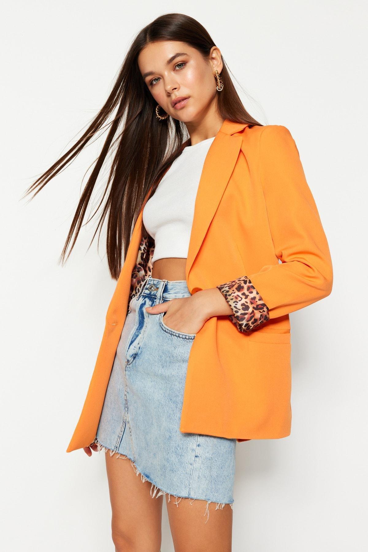 Orange Double Breasted Blazer, Orange, medium