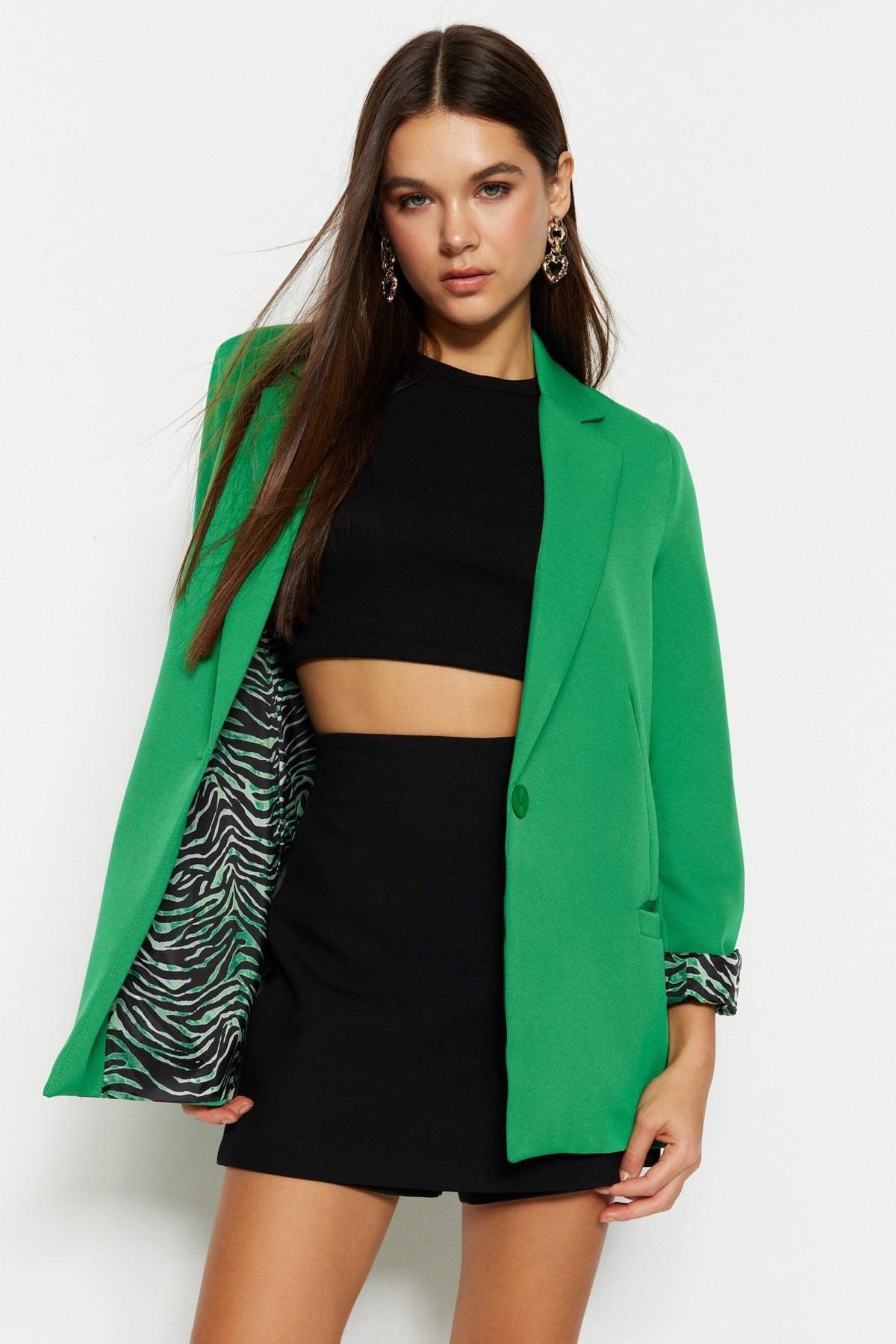 Grey Plain Blazer, Green, large image number 3