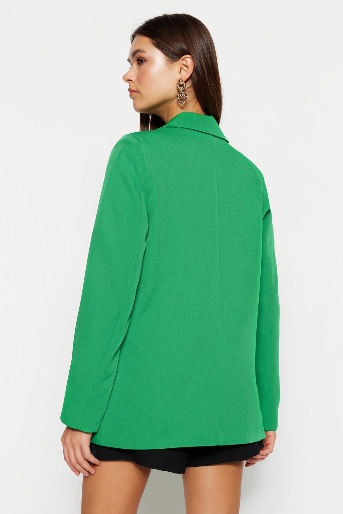 Grey Plain Blazer, Green, large image number 9