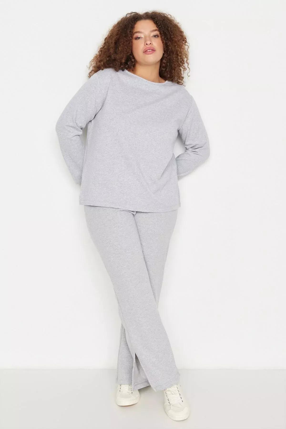 Grey Plus Size Pyjama Co-Ord Set, Gray, large image number 0