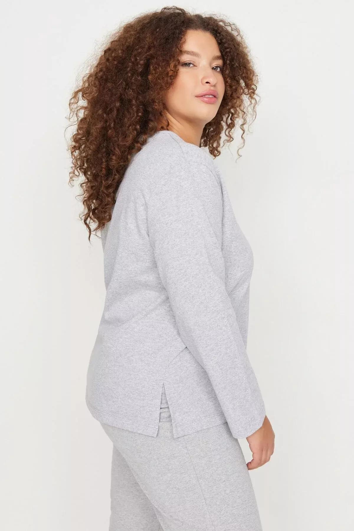 Grey Plus Size Pyjama Co-Ord Set, Gray, large image number 1
