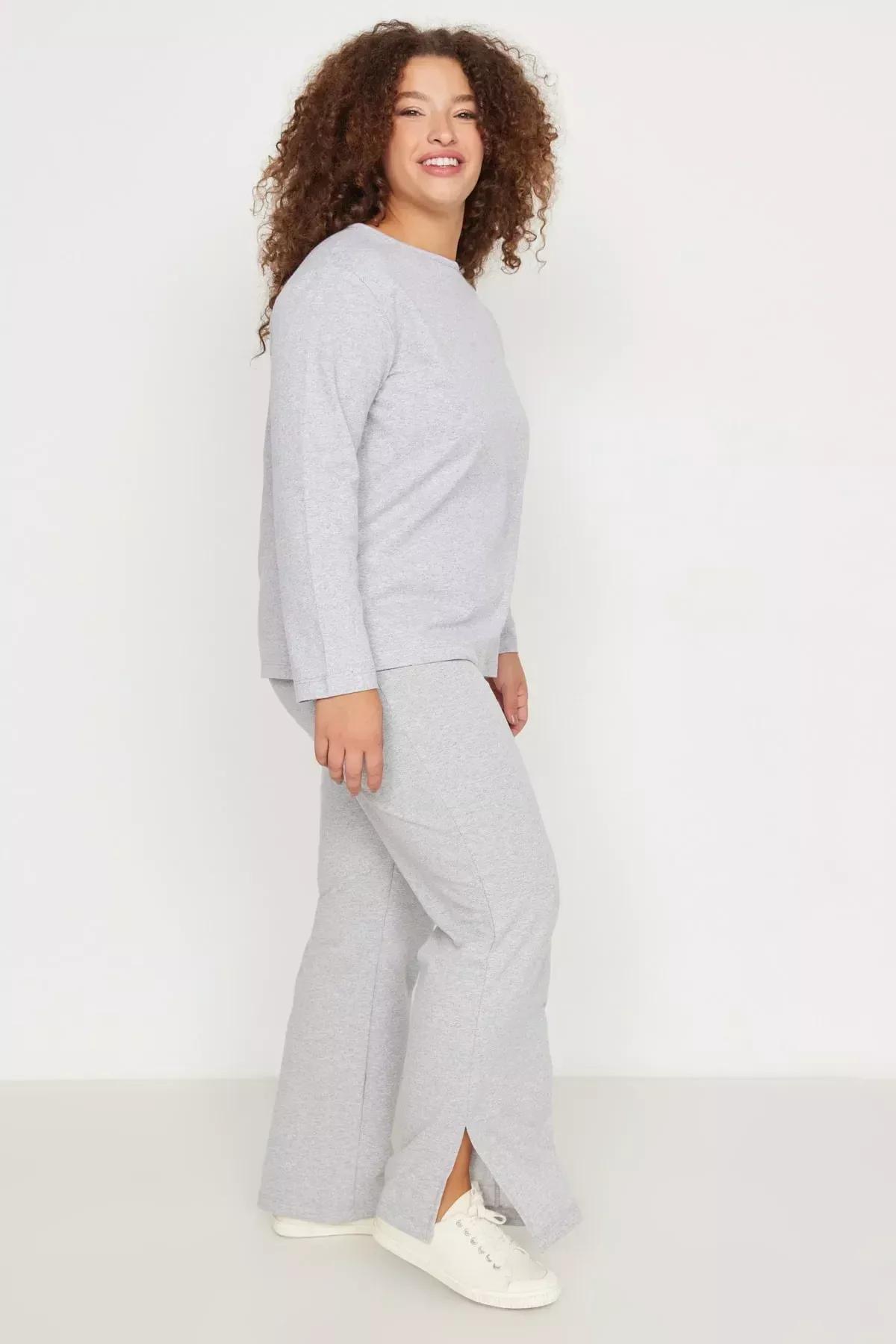 Grey Plus Size Pyjama Co-Ord Set, Gray, large image number 3