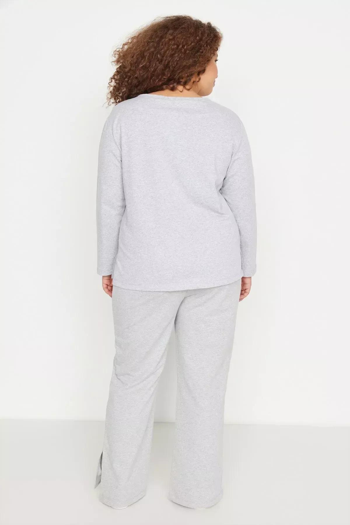 Grey Plus Size Pyjama Co-Ord Set, Gray, large image number 4