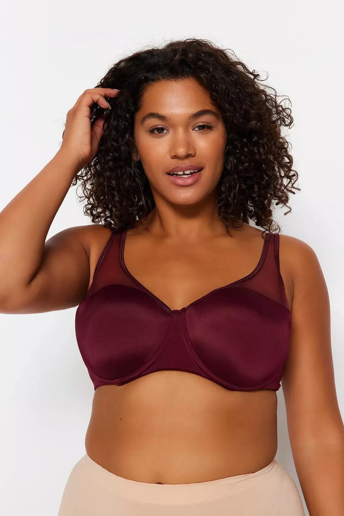 Burgundy Plain Plus Size Bra, Burgundy, large image number 0