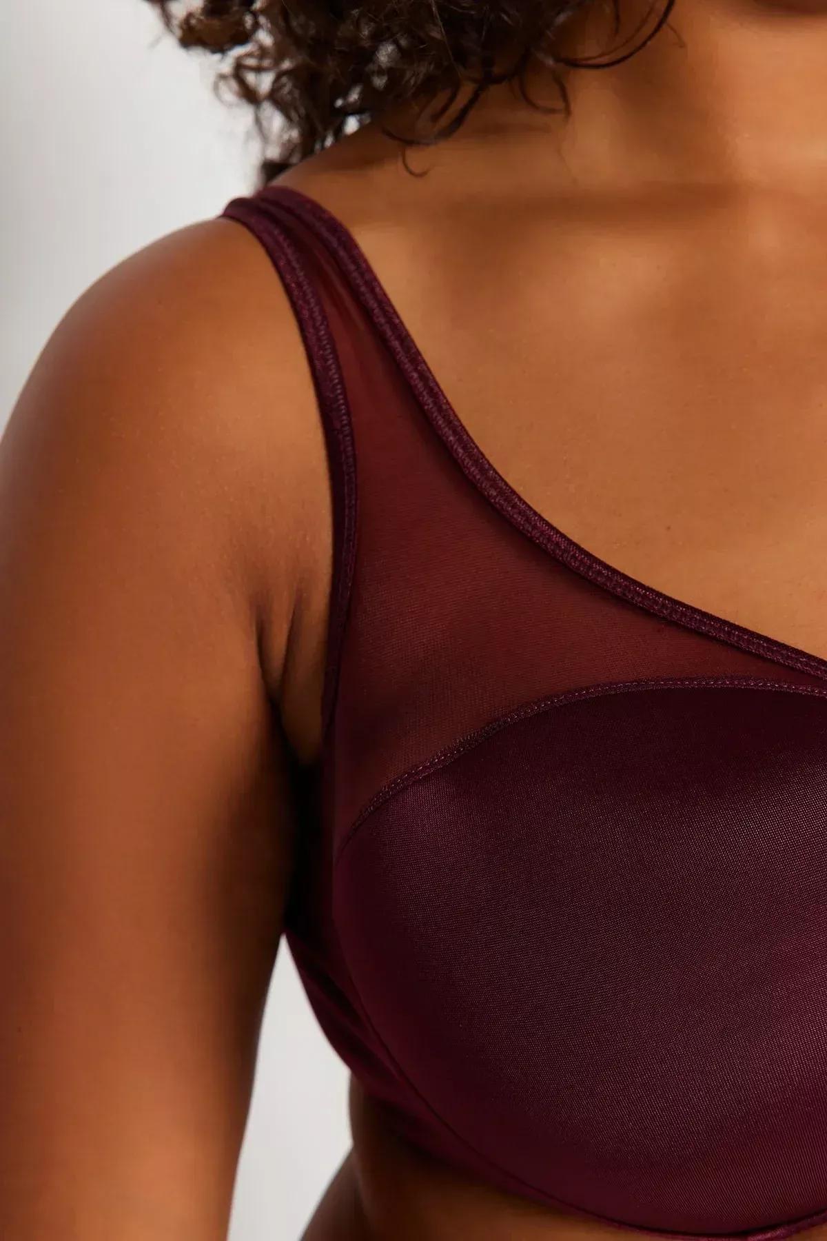 Burgundy Plain Plus Size Bra, Burgundy, large image number 2