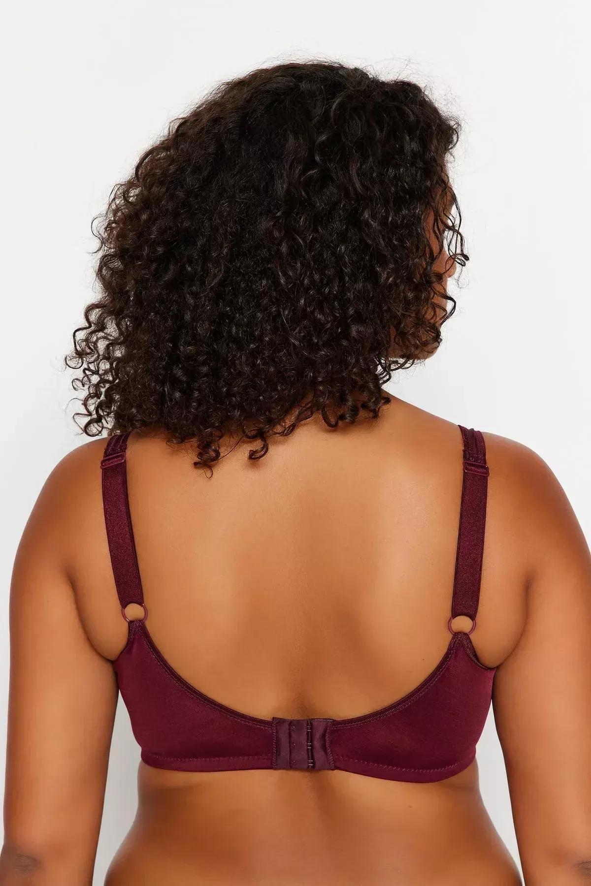 Burgundy Plain Plus Size Bra, Burgundy, large image number 4