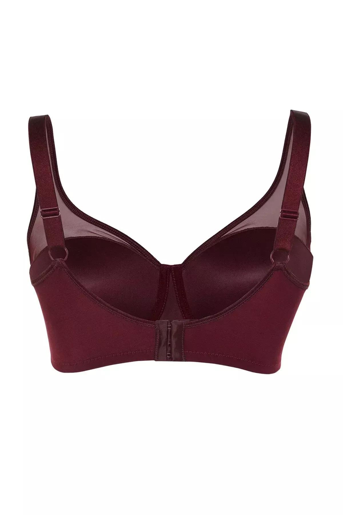 Burgundy Plain Plus Size Bra, Burgundy, large image number 6