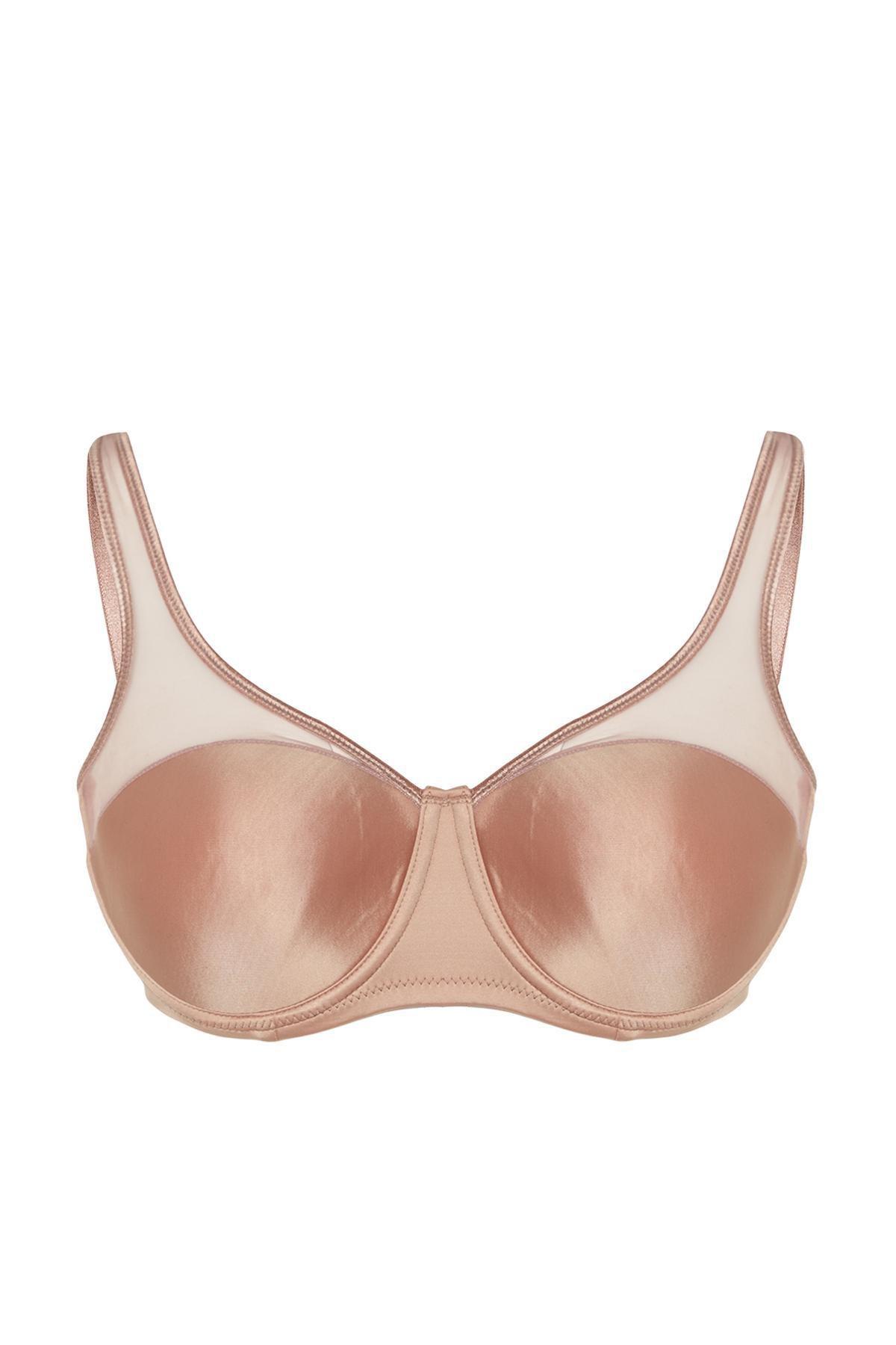 Beige Mesh Detail Compression Plus Size Bra, , large image number 0
