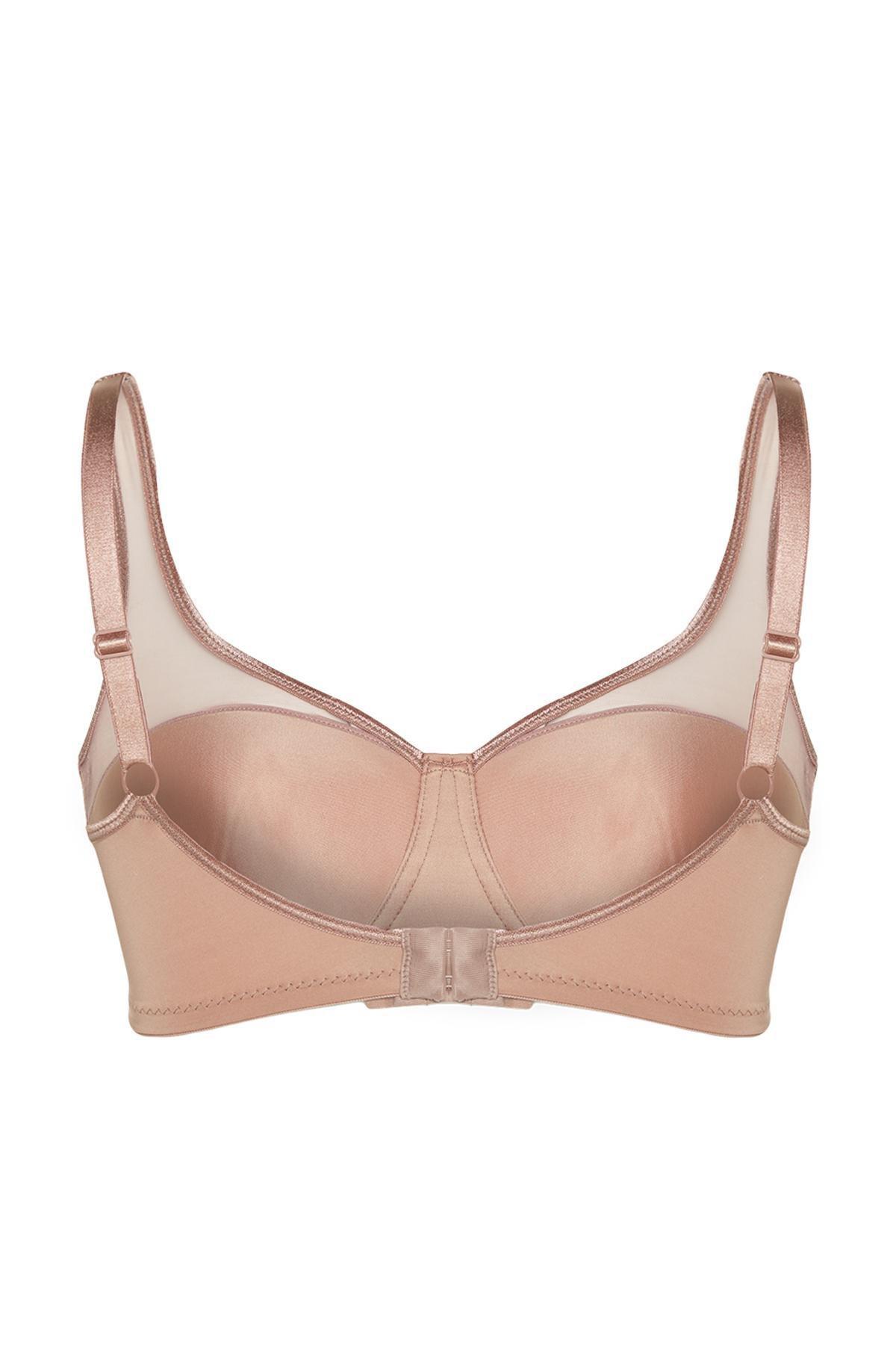 Beige Mesh Detail Compression Plus Size Bra, , large image number 4