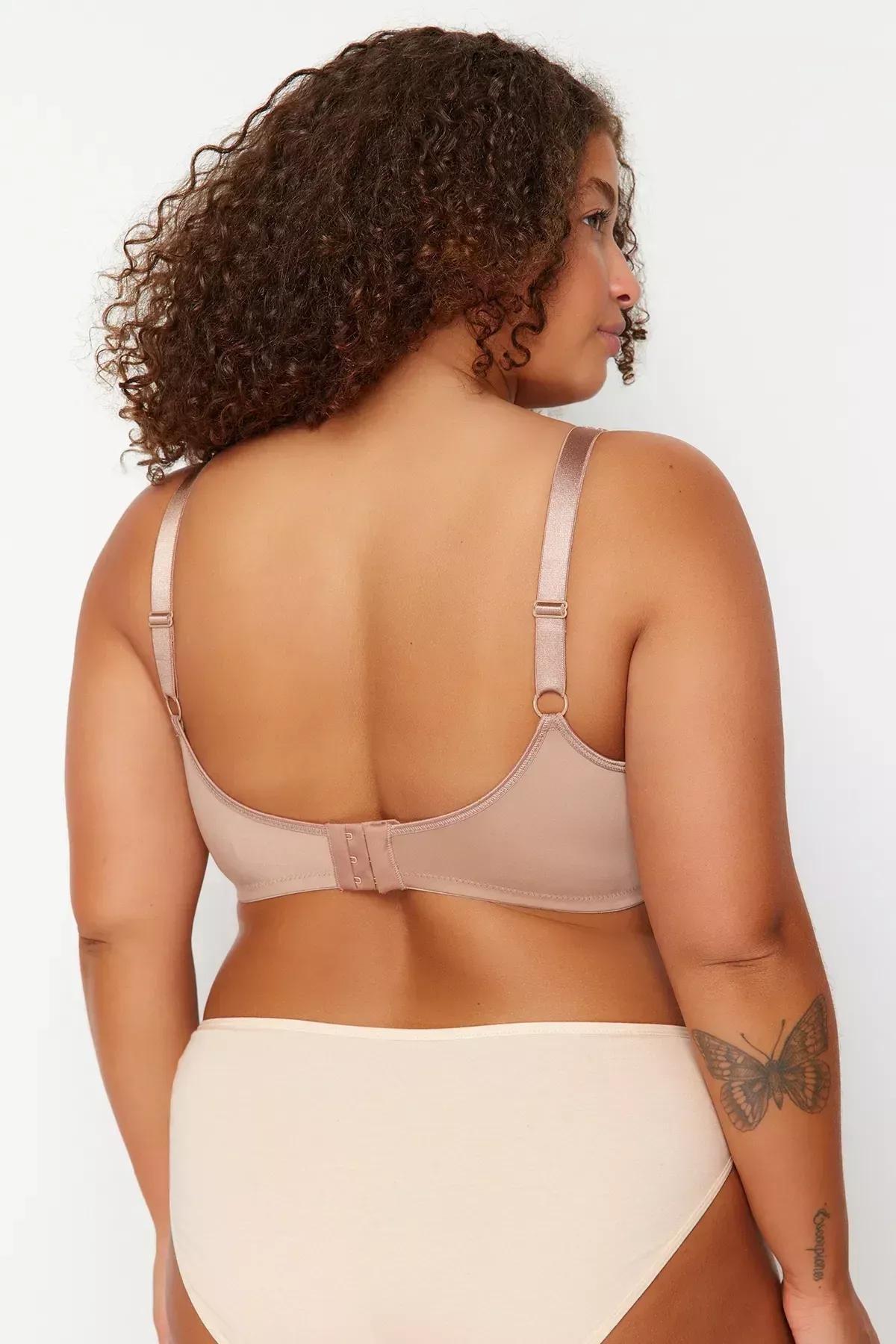 Beige Mesh Detail Compression Plus Size Bra, Mink, large image number 4