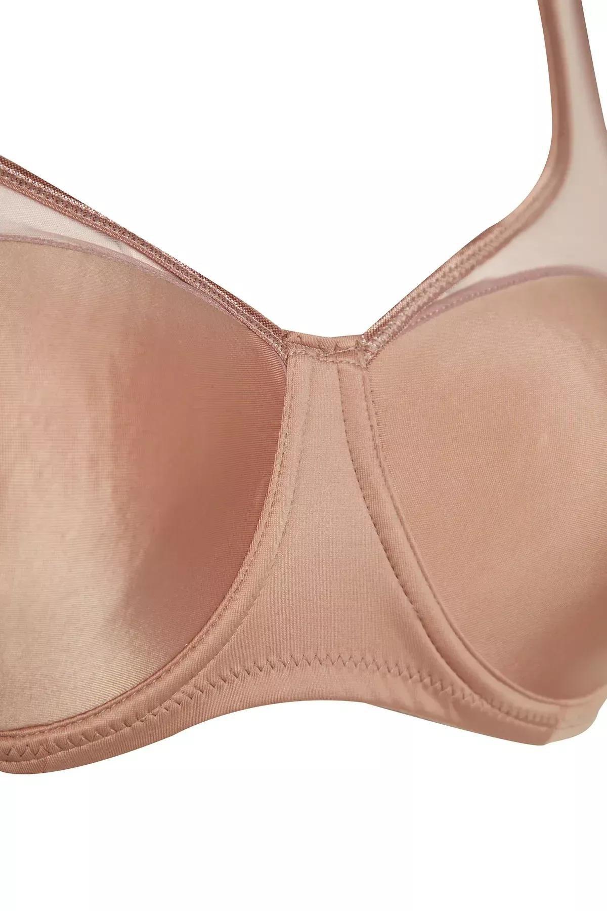 Beige Mesh Detail Compression Plus Size Bra, Mink, large image number 5