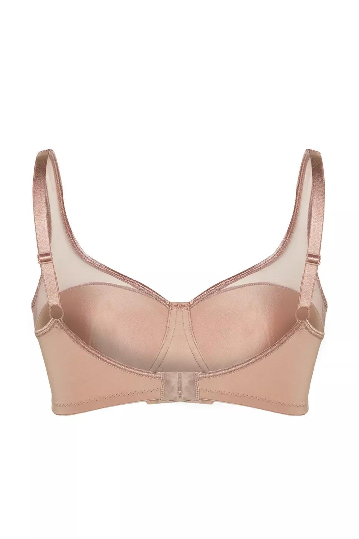 Beige Mesh Detail Compression Plus Size Bra, Mink, large image number 6