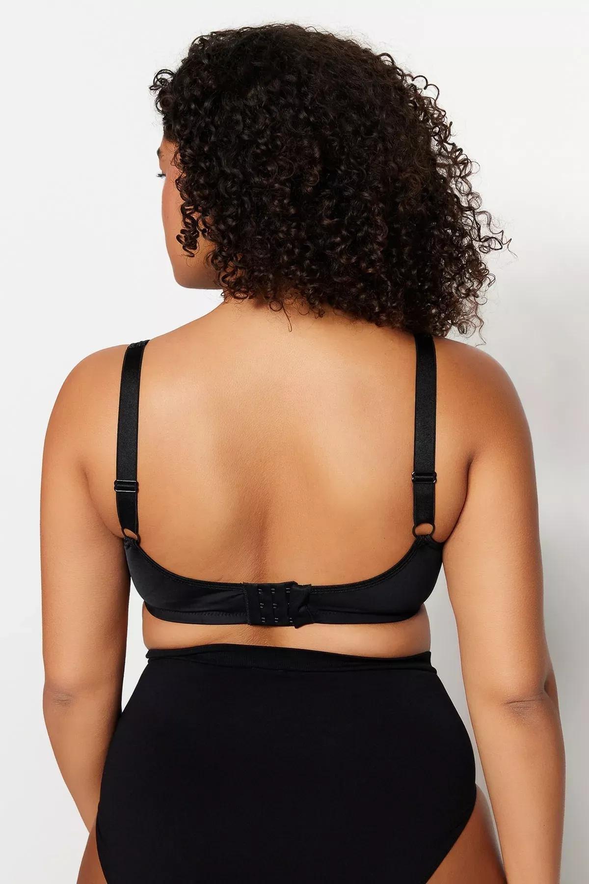 Ecru Plain Plus Size Bra, Black, large image number 3