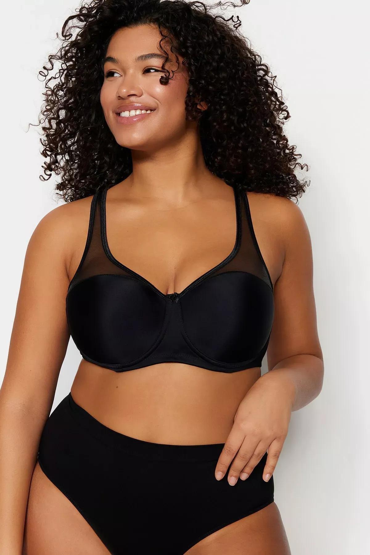 Ecru Plain Plus Size Bra, Black, large image number 4