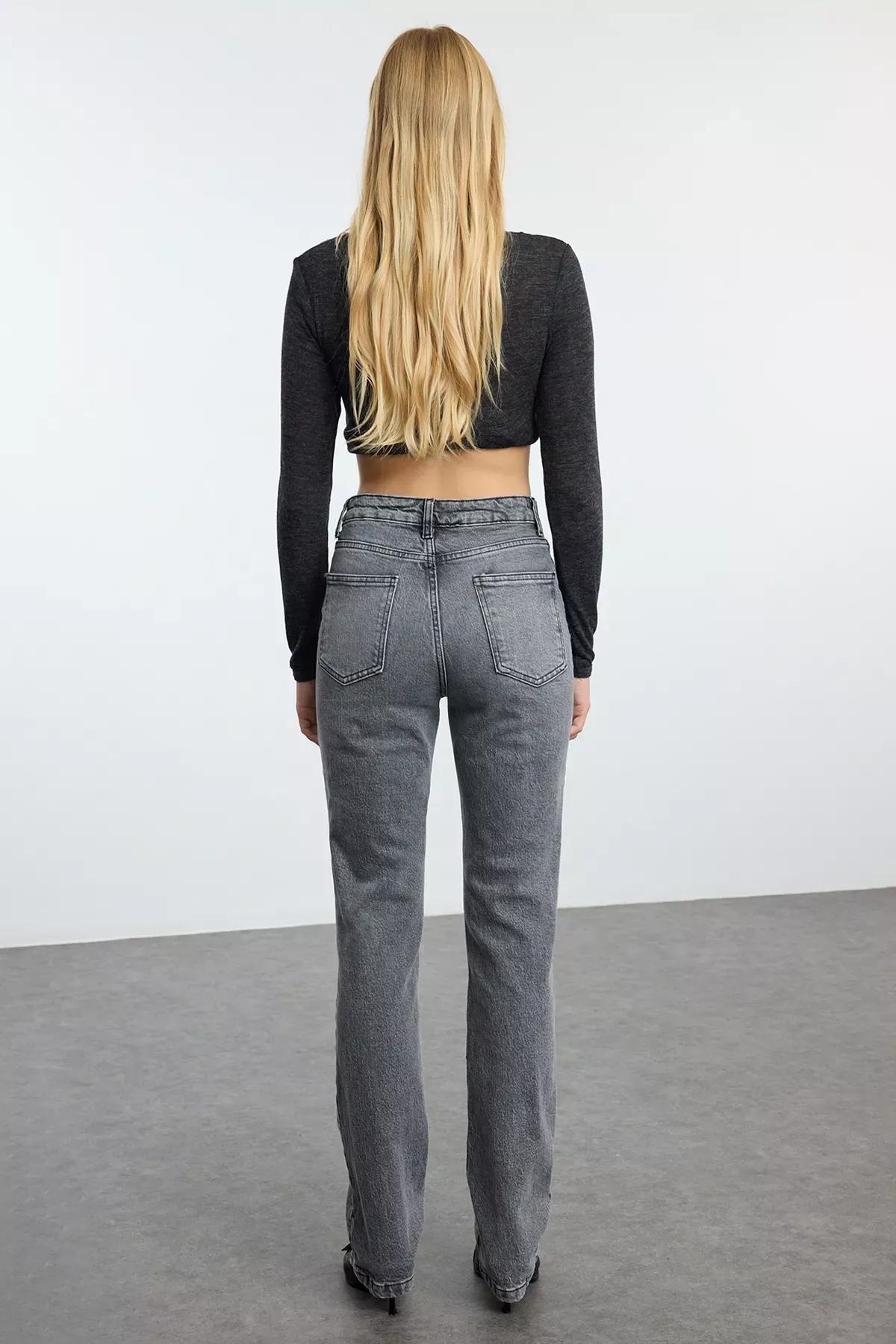 Grey High-Waist Flare Jeans, , large image number 4