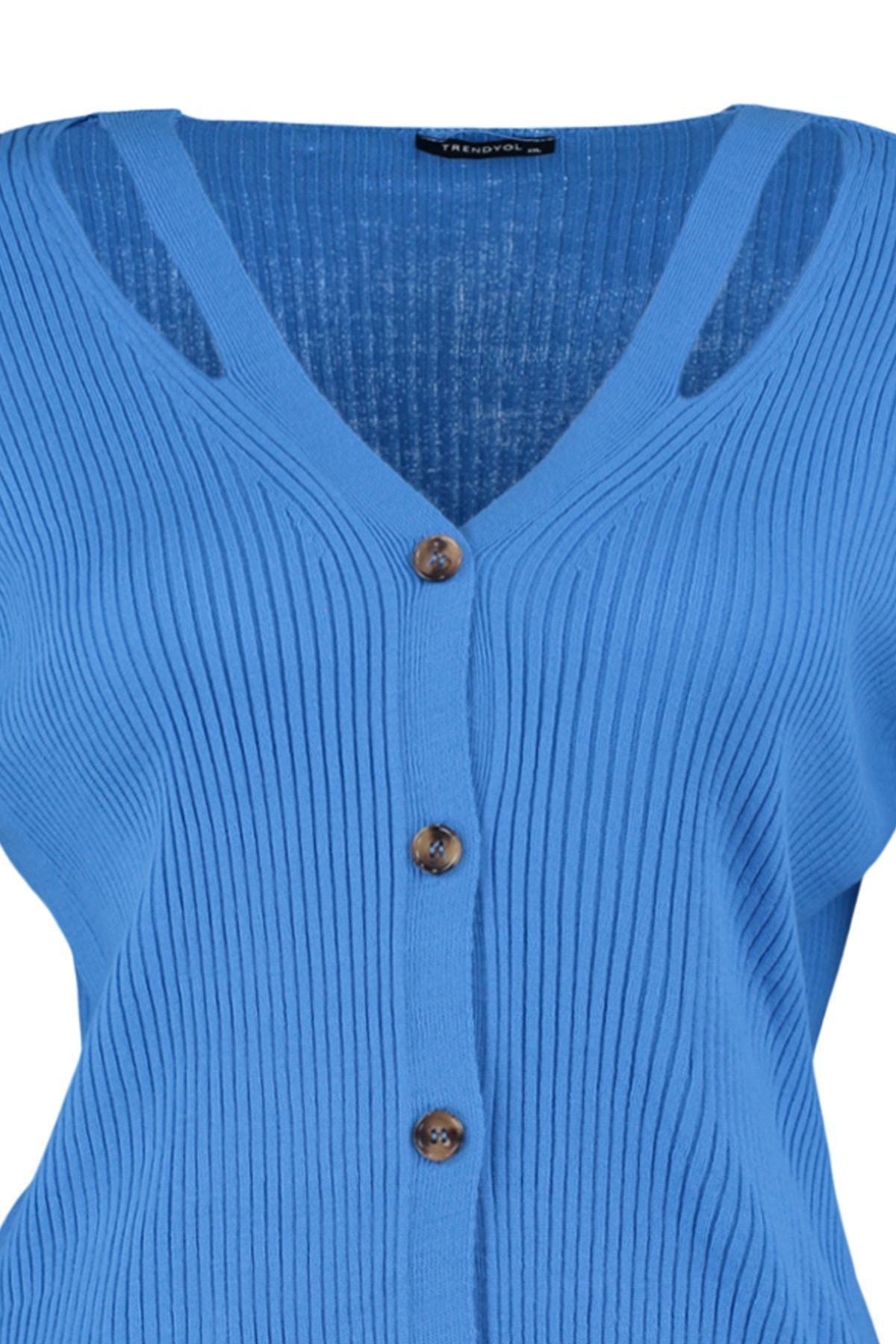 Blue V-Neck Plus Size Cardigan, , large image number 6