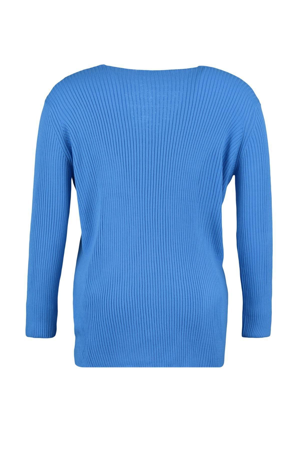 Blue V-Neck Plus Size Cardigan, , large image number 7