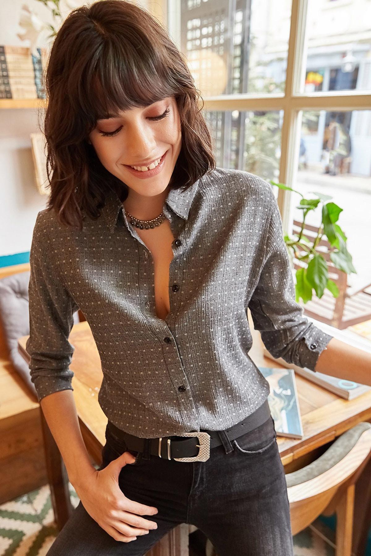 Black Textured Flowy Shirt, , large image number 0