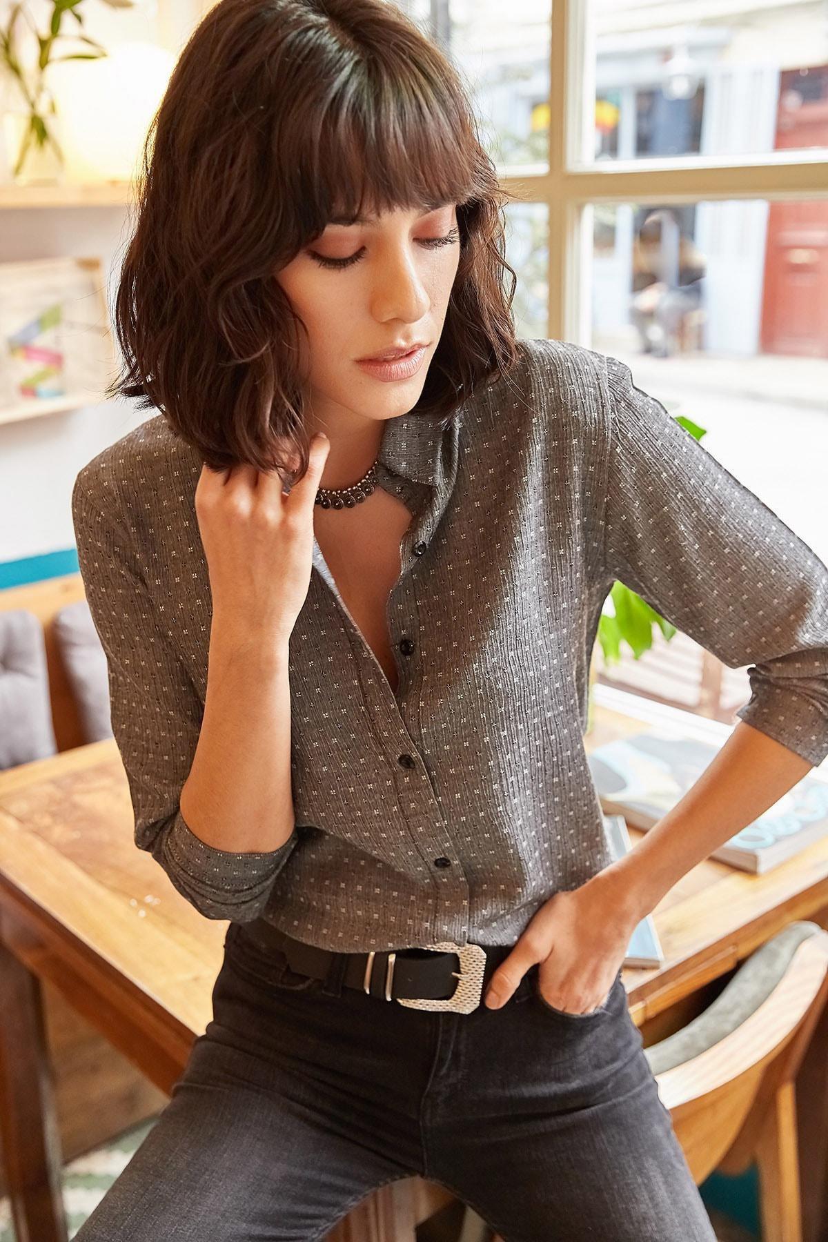 Black Textured Flowy Shirt, , large image number 1
