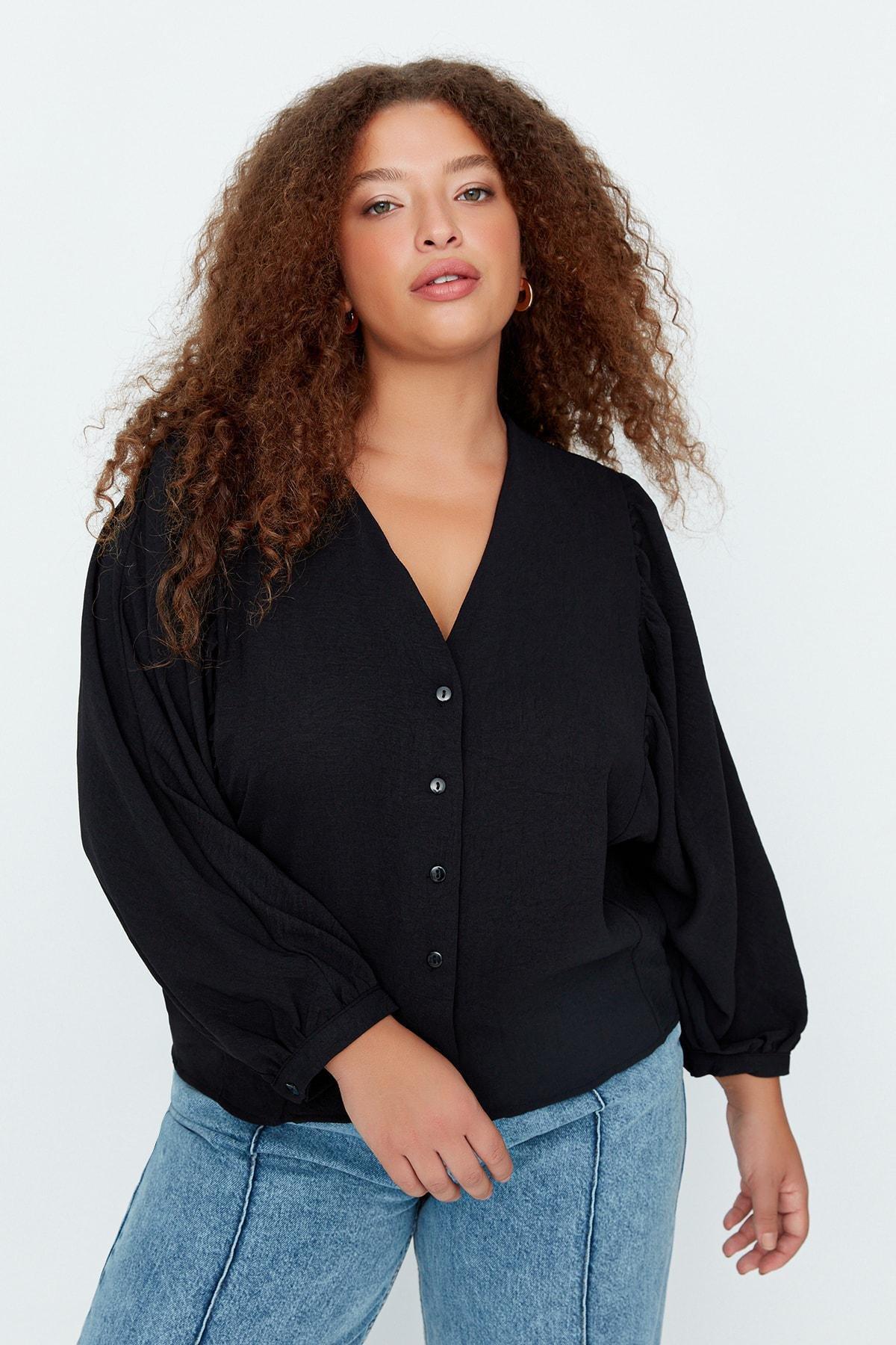 Black V-Neck Plus Size Shirt, , large image number 0