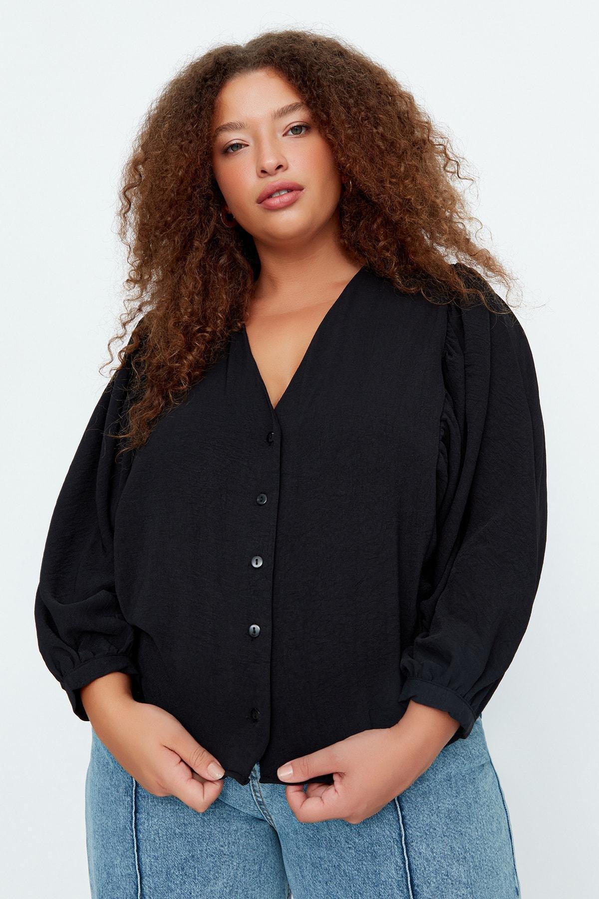 Black V-Neck Plus Size Shirt, , large image number 2