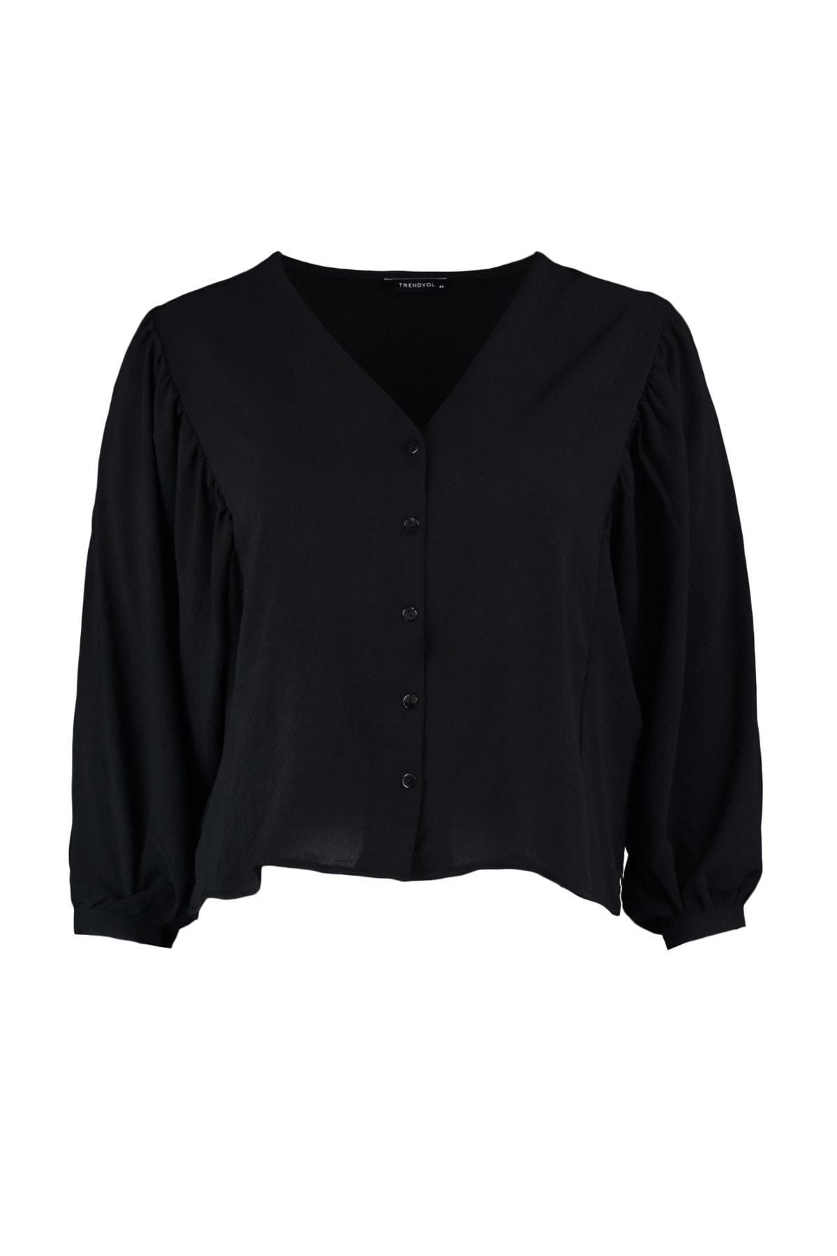 Black V-Neck Plus Size Shirt, , large image number 6