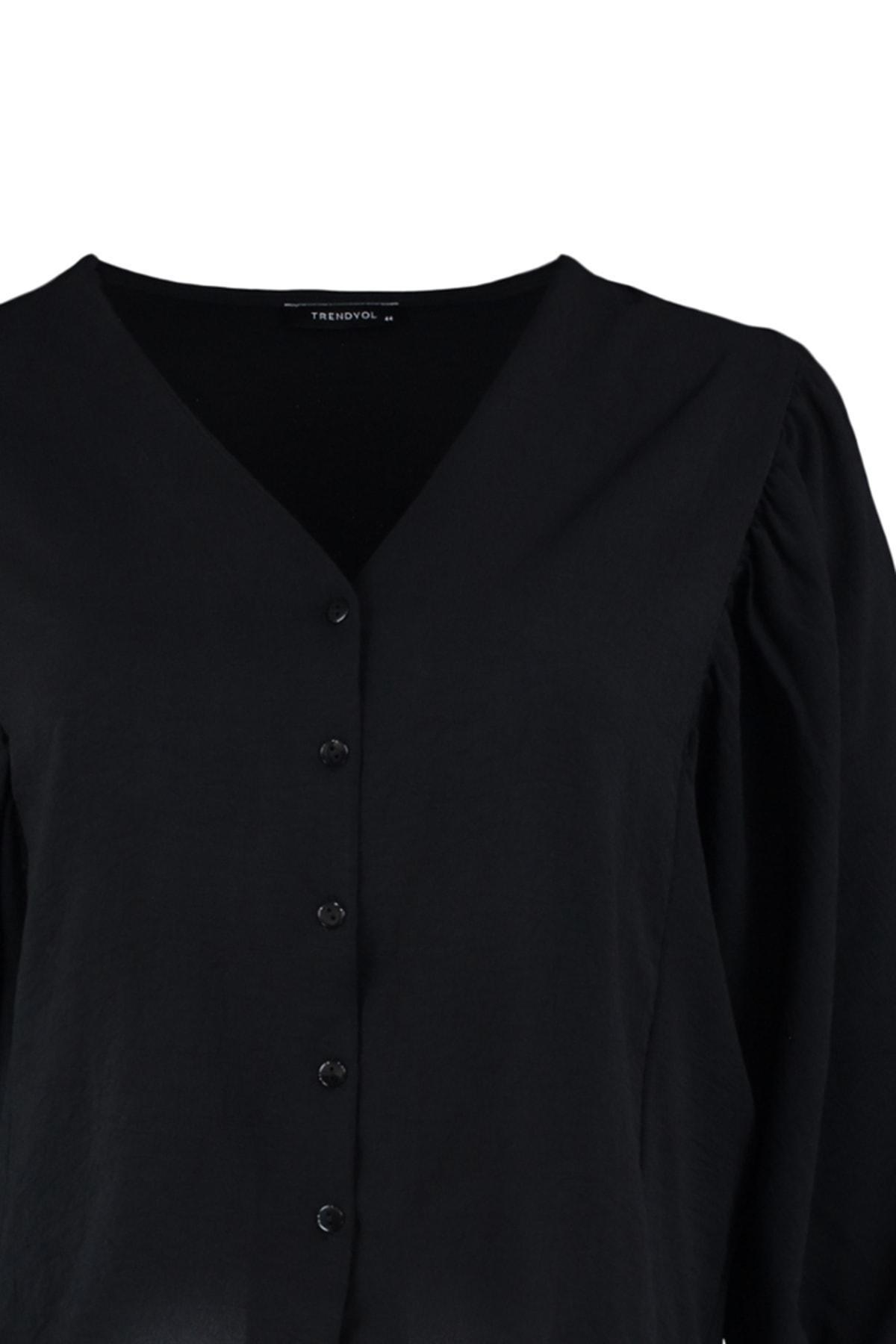 Black V-Neck Plus Size Shirt, , large image number 7