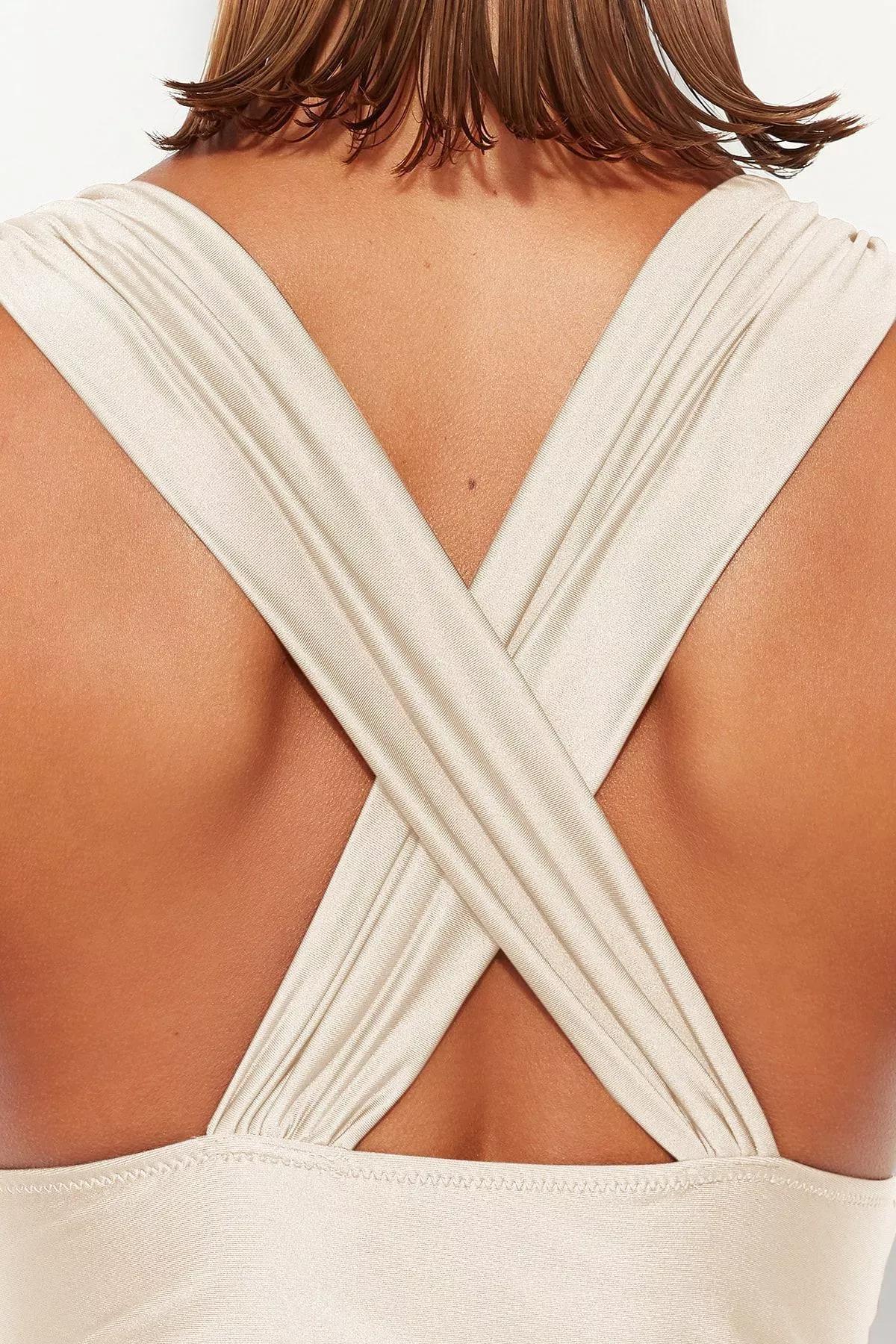 Beige Deep Low-Cut Swimsuit, , large image number 5