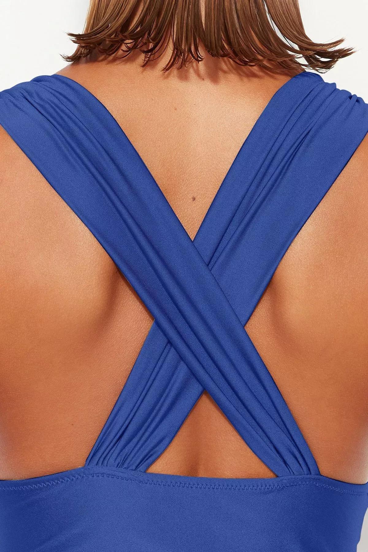 Blue Deep Low-Cut Draped Core Swimsuit, C101_6790, large image number 5