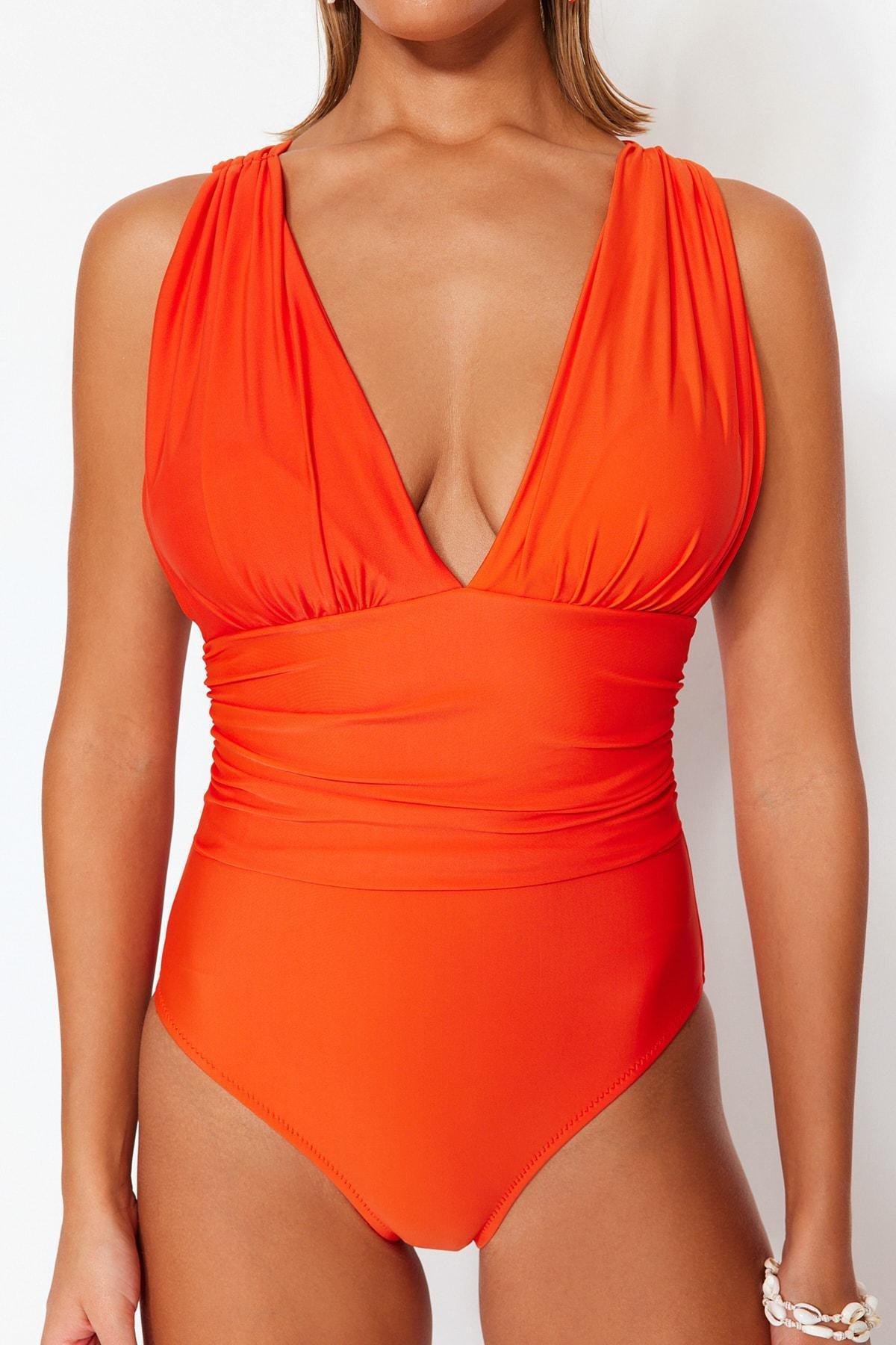 Red Plain Swimsuit, , large image number 7