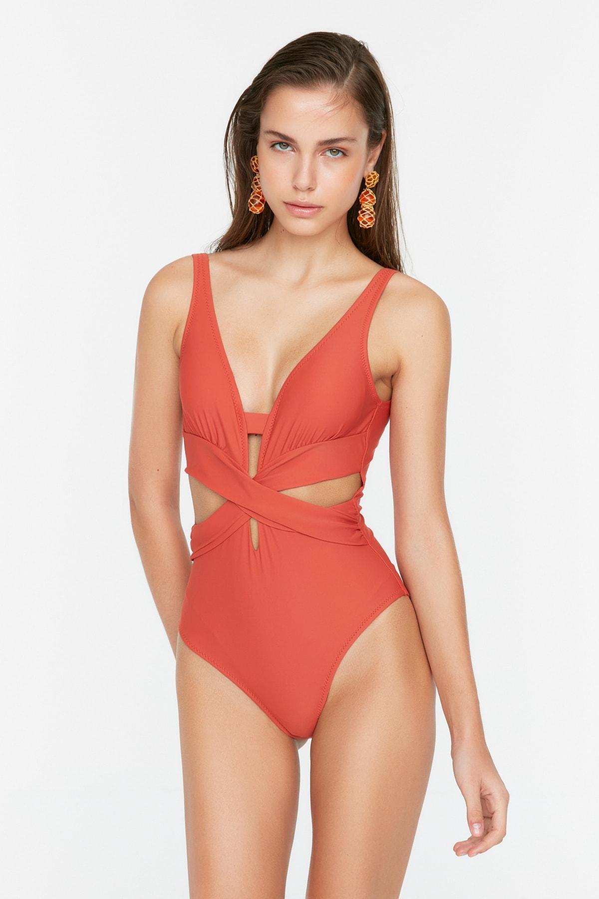 Brown Plain Swimsuit, , large image number 5