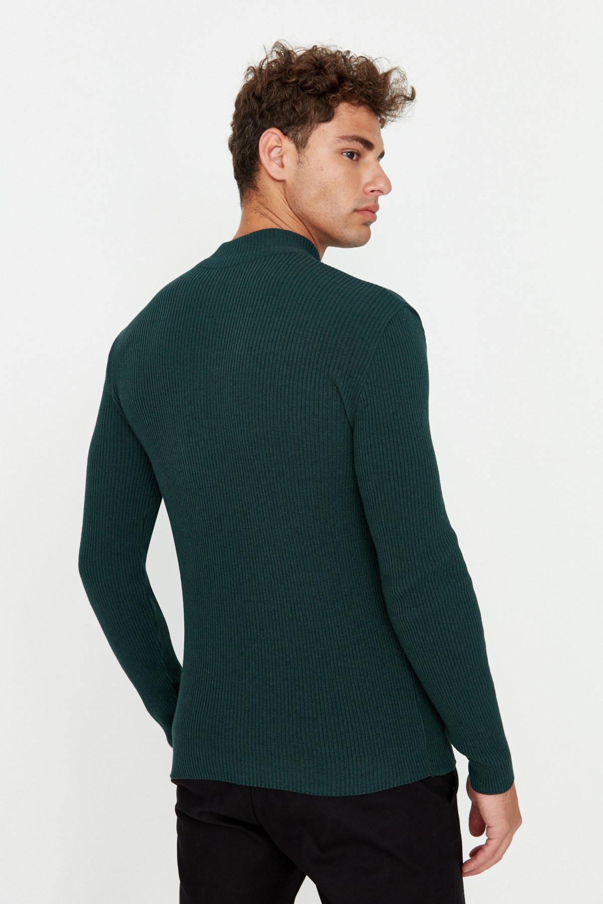 Green Fitted Standing Collar Sweater, , large image number 4