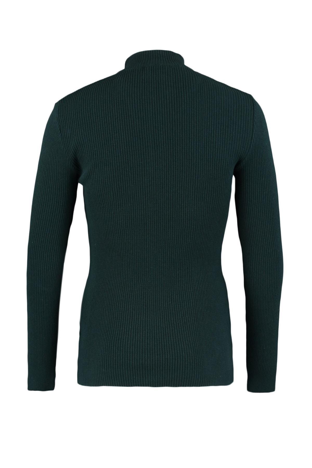 Green Fitted Standing Collar Sweater, , large image number 5