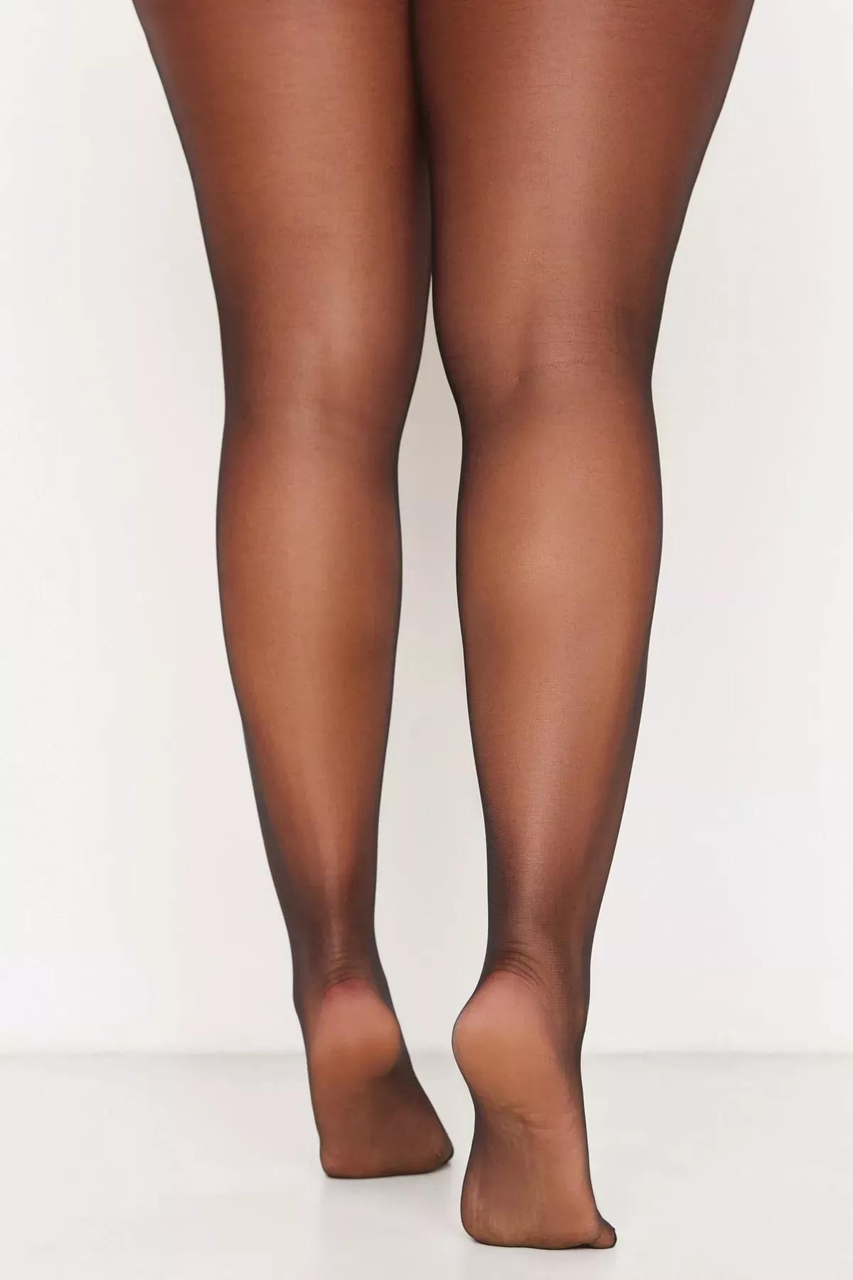 Black Casual Plus Size Tights, Black, large image number 2