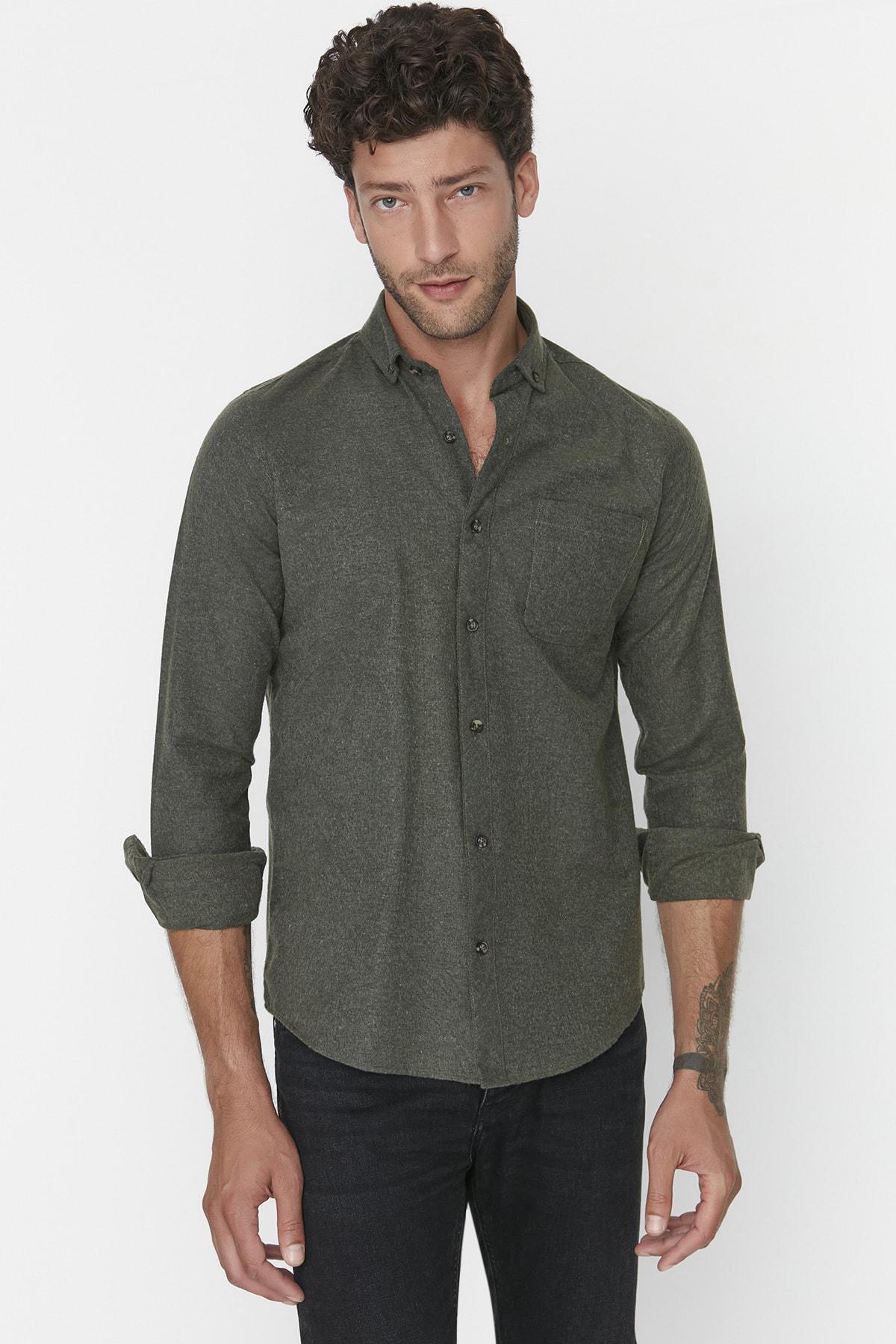 Green Slim Fit Single Pocket-Shirt, , medium