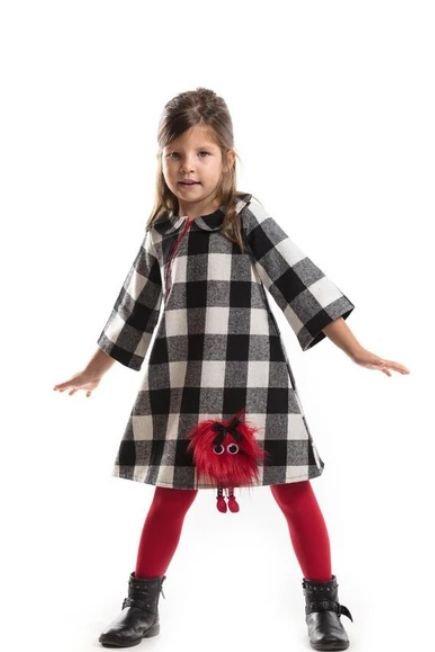 Denokids - Black Striped Plaid Dress, Kids Girls