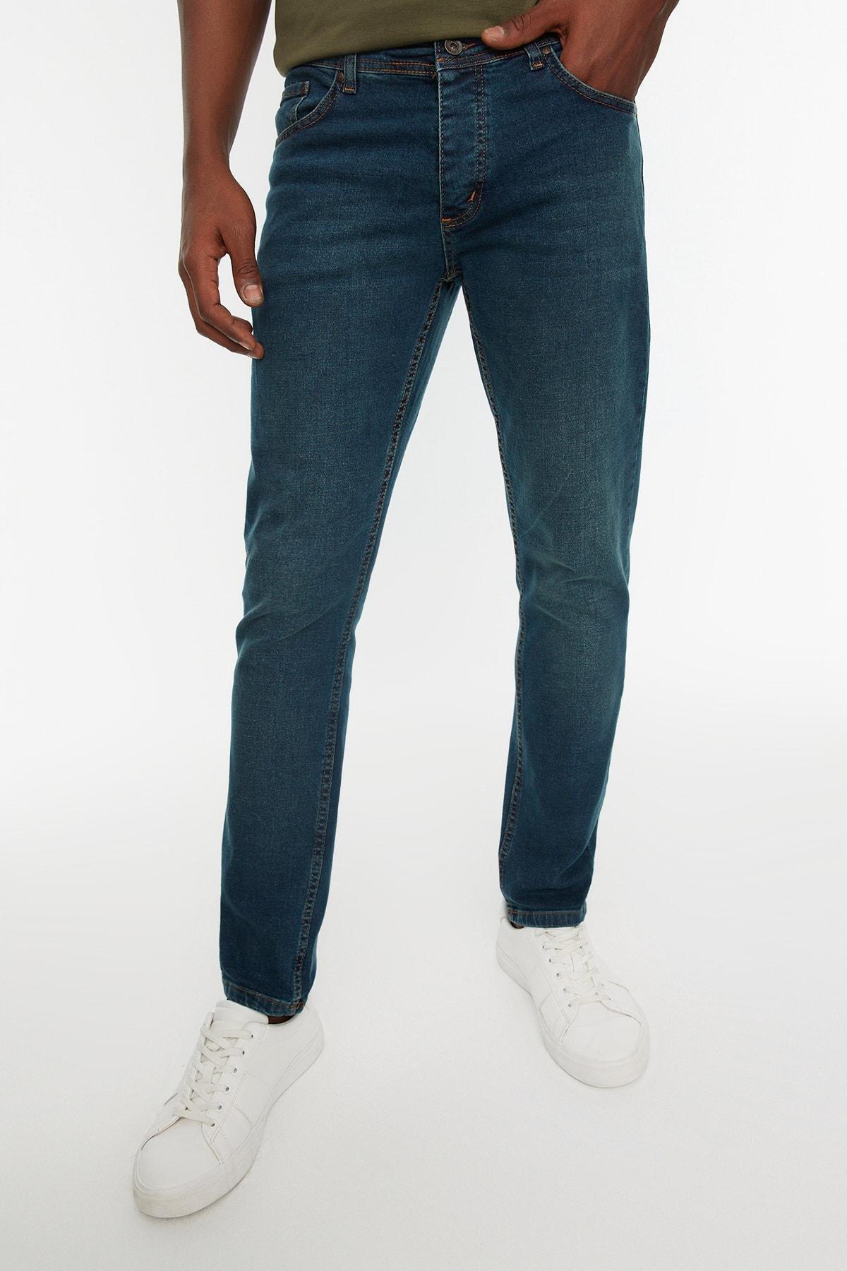 Navy Slim Denim Jeans, Dark blue, medium