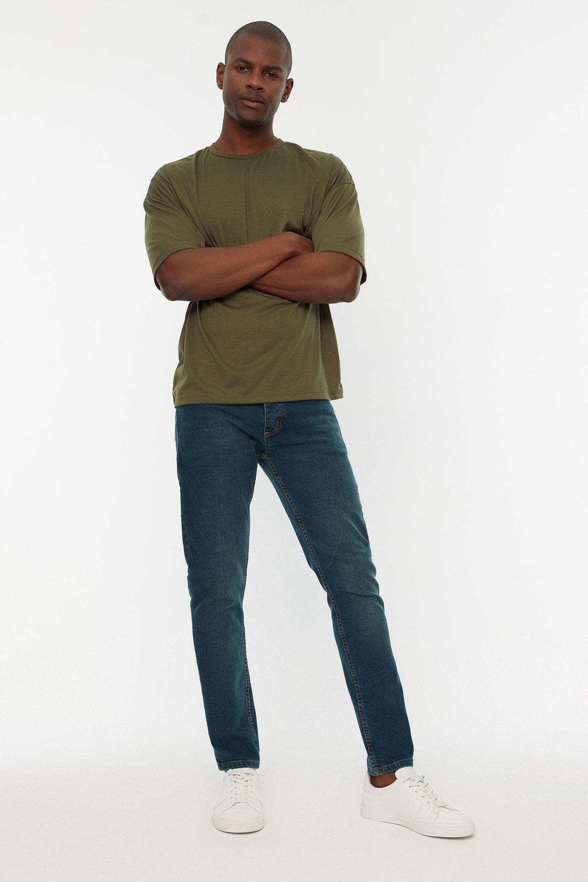 Navy Slim Denim Jeans, Dark blue, medium