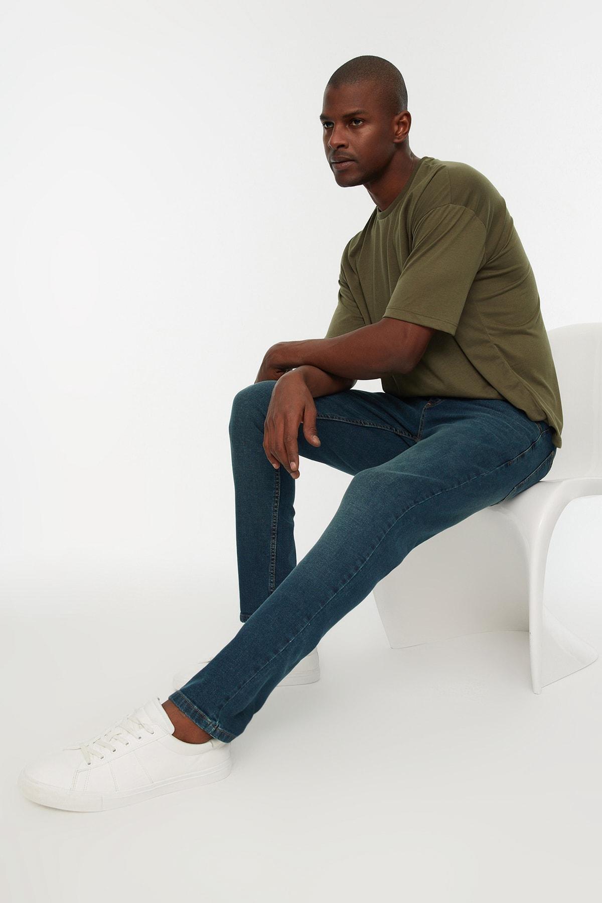 Navy Slim Denim Jeans, Dark blue, medium