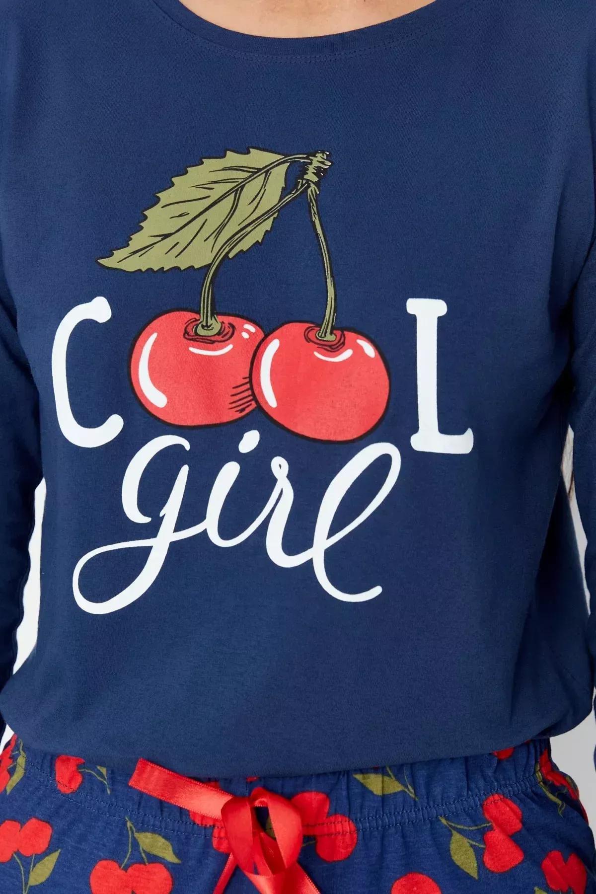 Navy Print Fitted Pajama Set, Dark blue, large image number 2