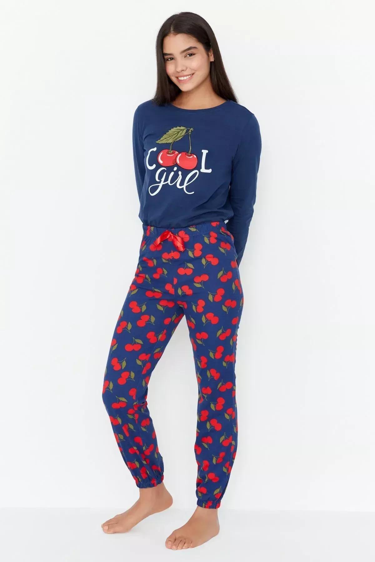 Navy Print Fitted Pajama Set, Dark blue, large image number 3