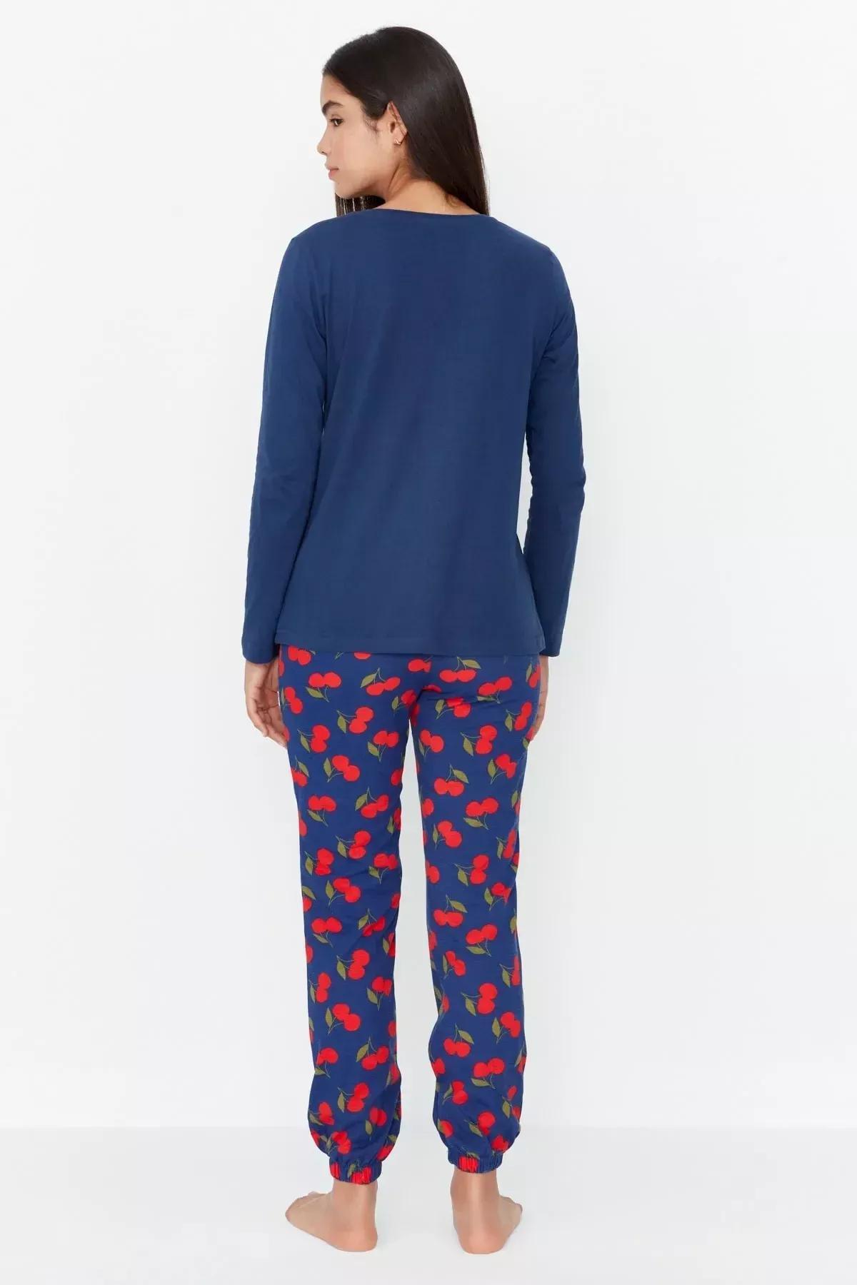 Navy Print Fitted Pajama Set, Dark blue, large image number 4