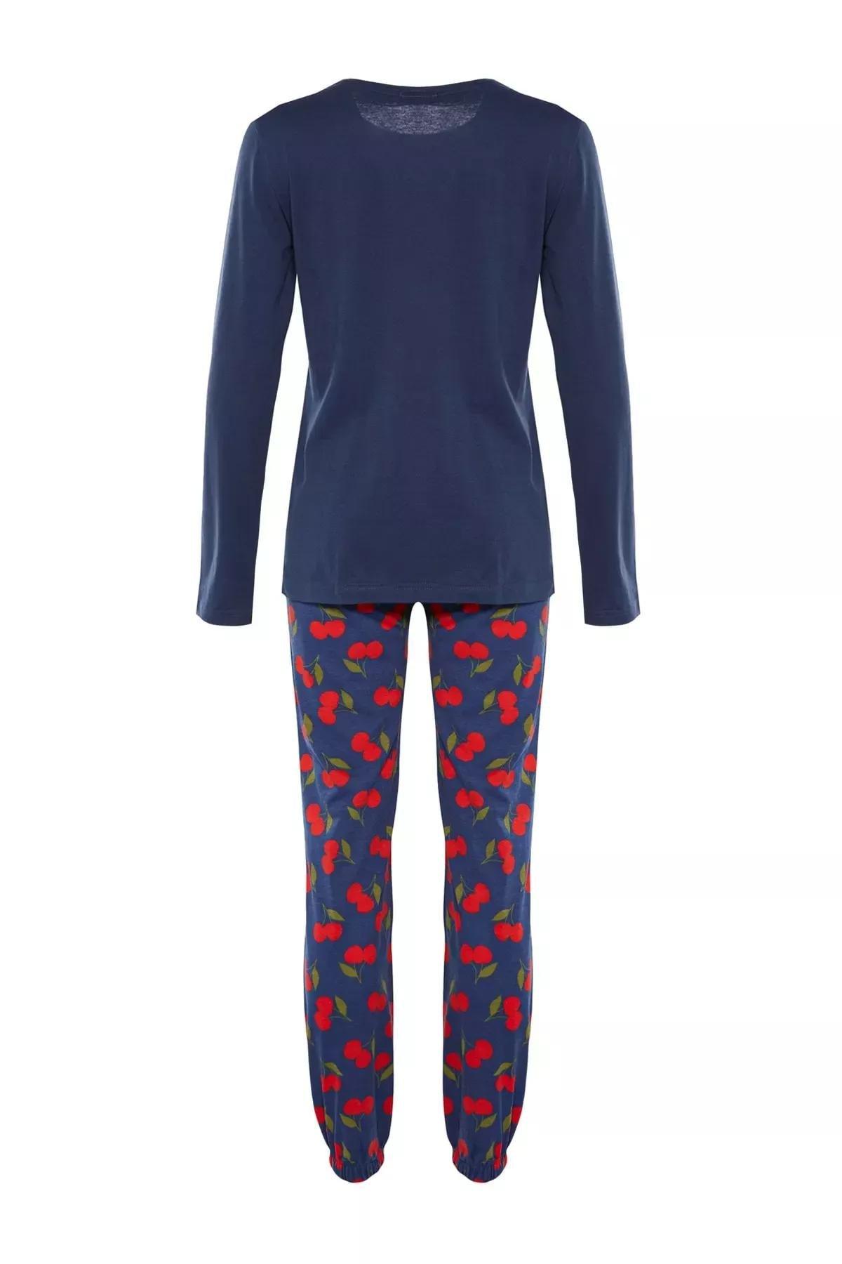 Navy Print Fitted Pajama Set, Dark blue, large image number 6