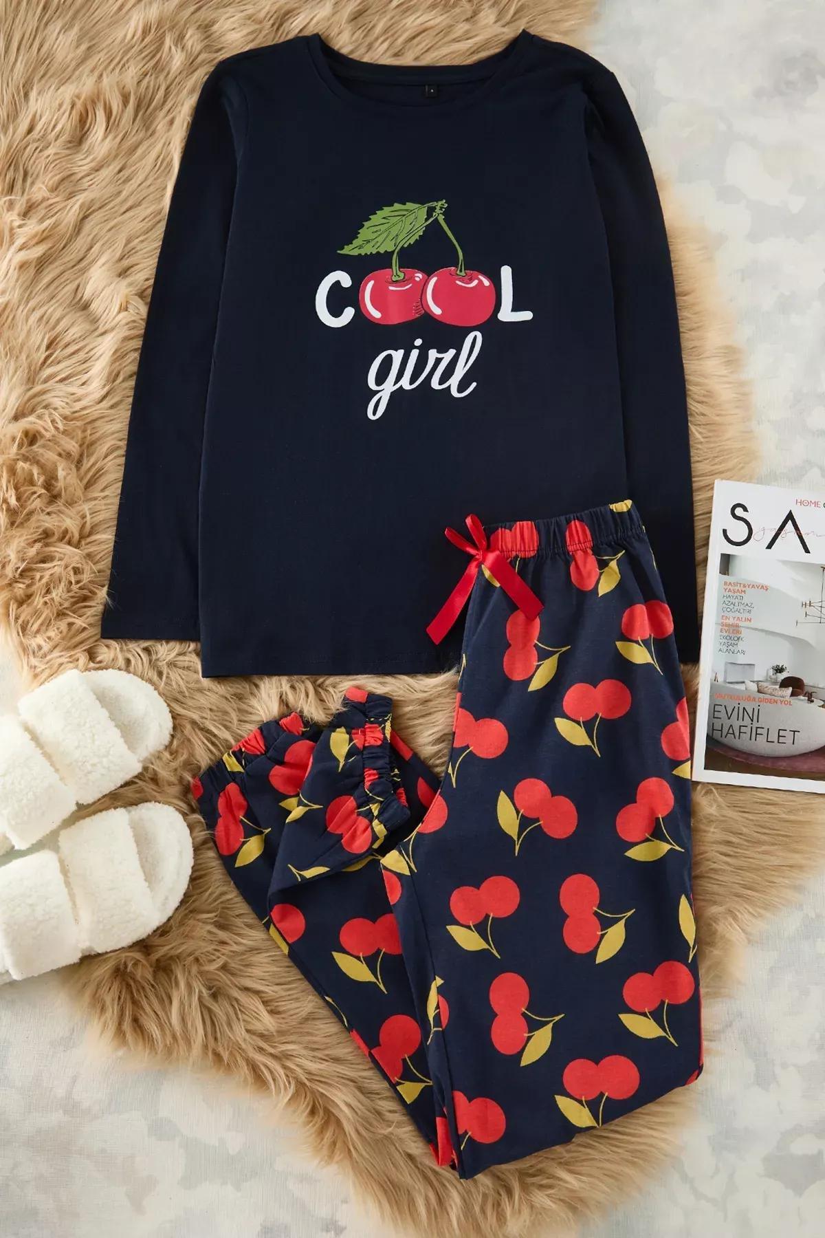 Navy Print Fitted Pajama Set, Dark blue, large image number 7