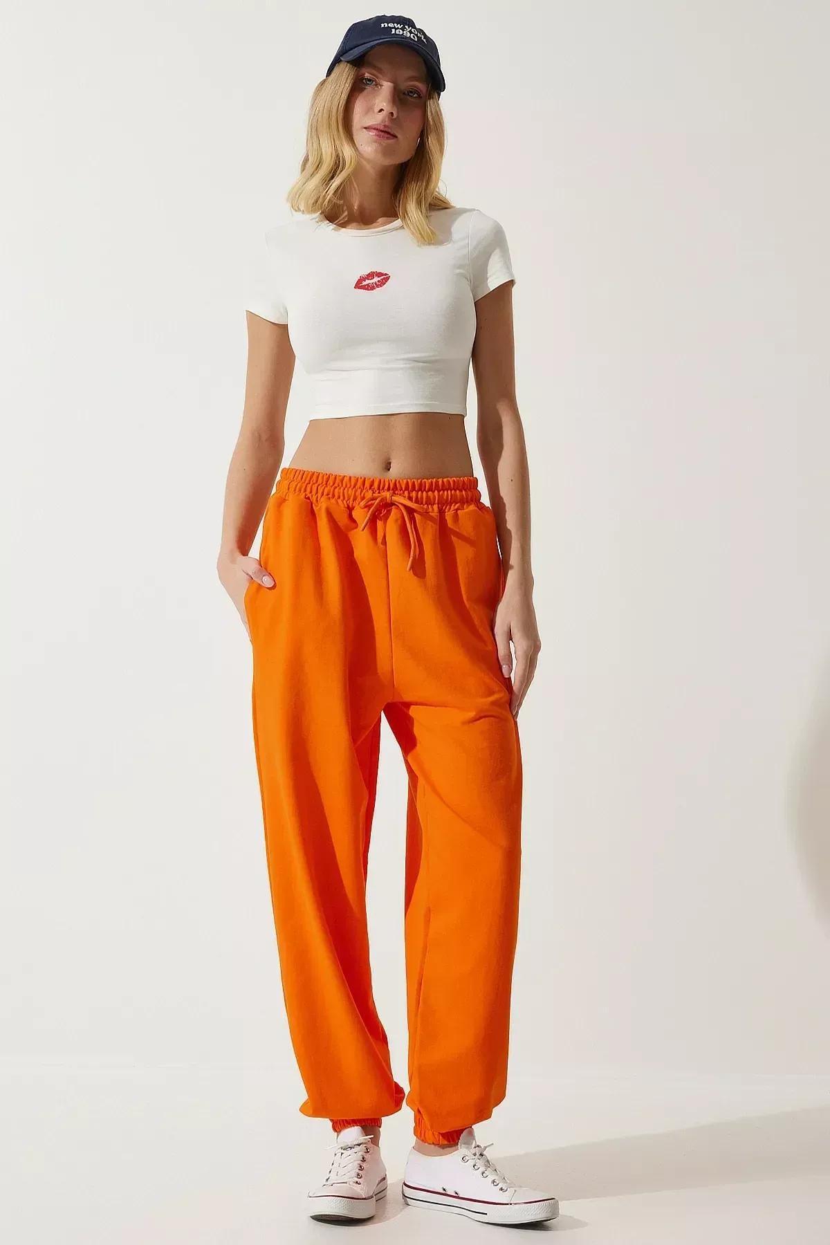 Orange Baggy Jogging Sweatpants, Orange, large image number 5