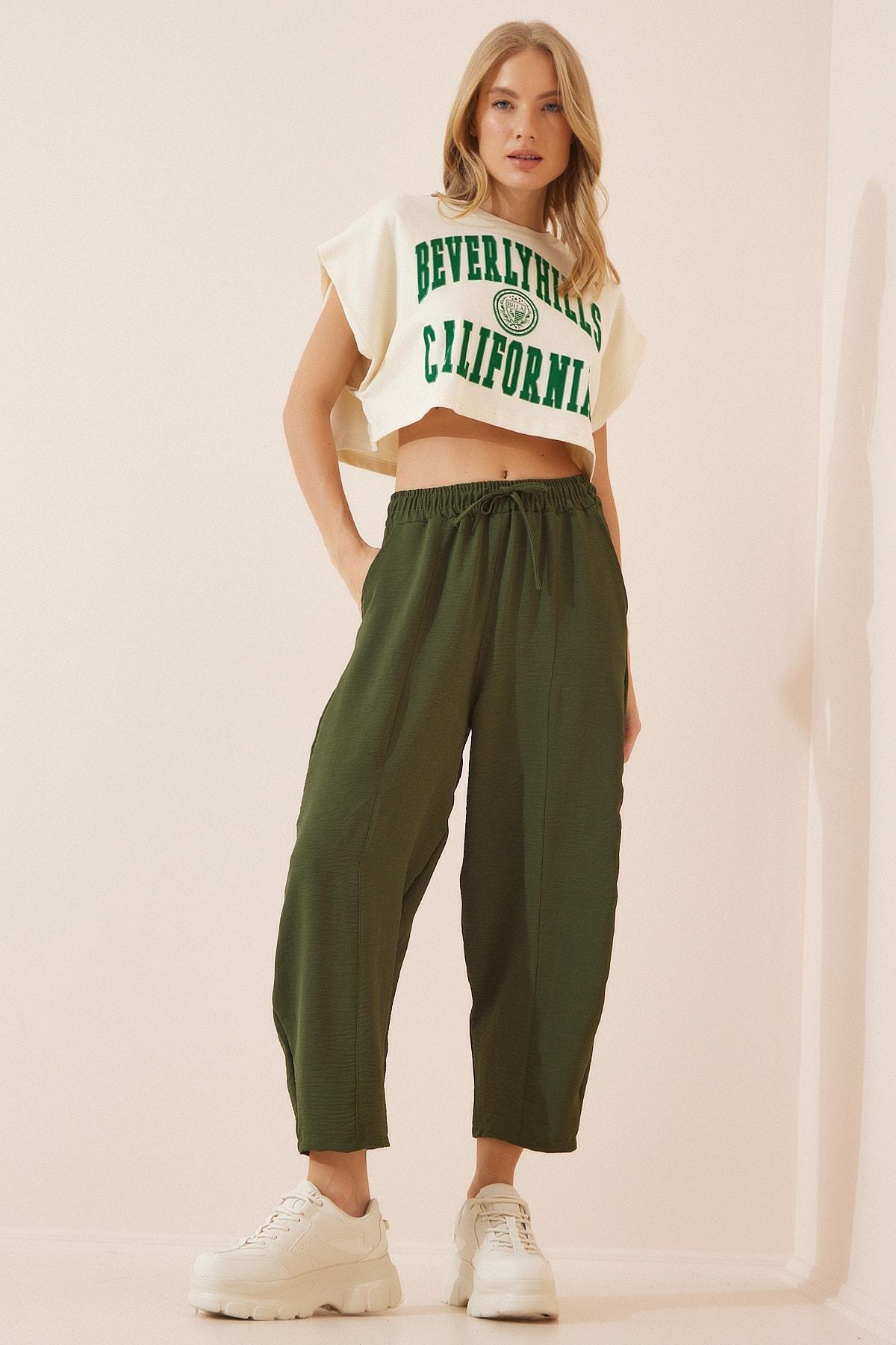 Khaki Mid Waist Carrot Pants, , medium