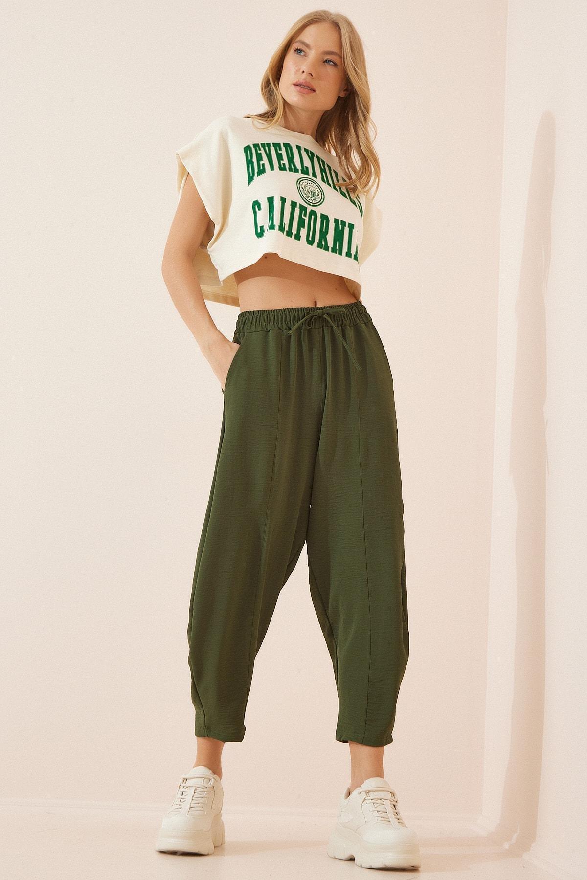 Khaki Mid Waist Carrot Pants, , large image number 1