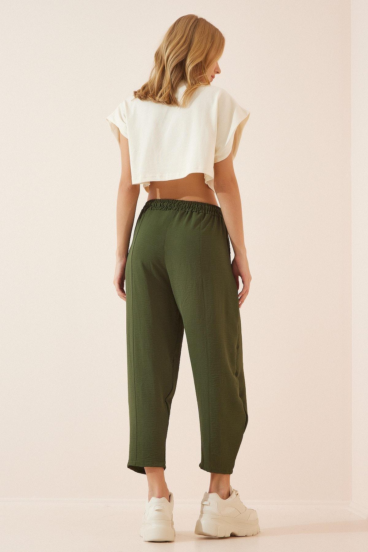 Khaki Mid Waist Carrot Pants, , large image number 2